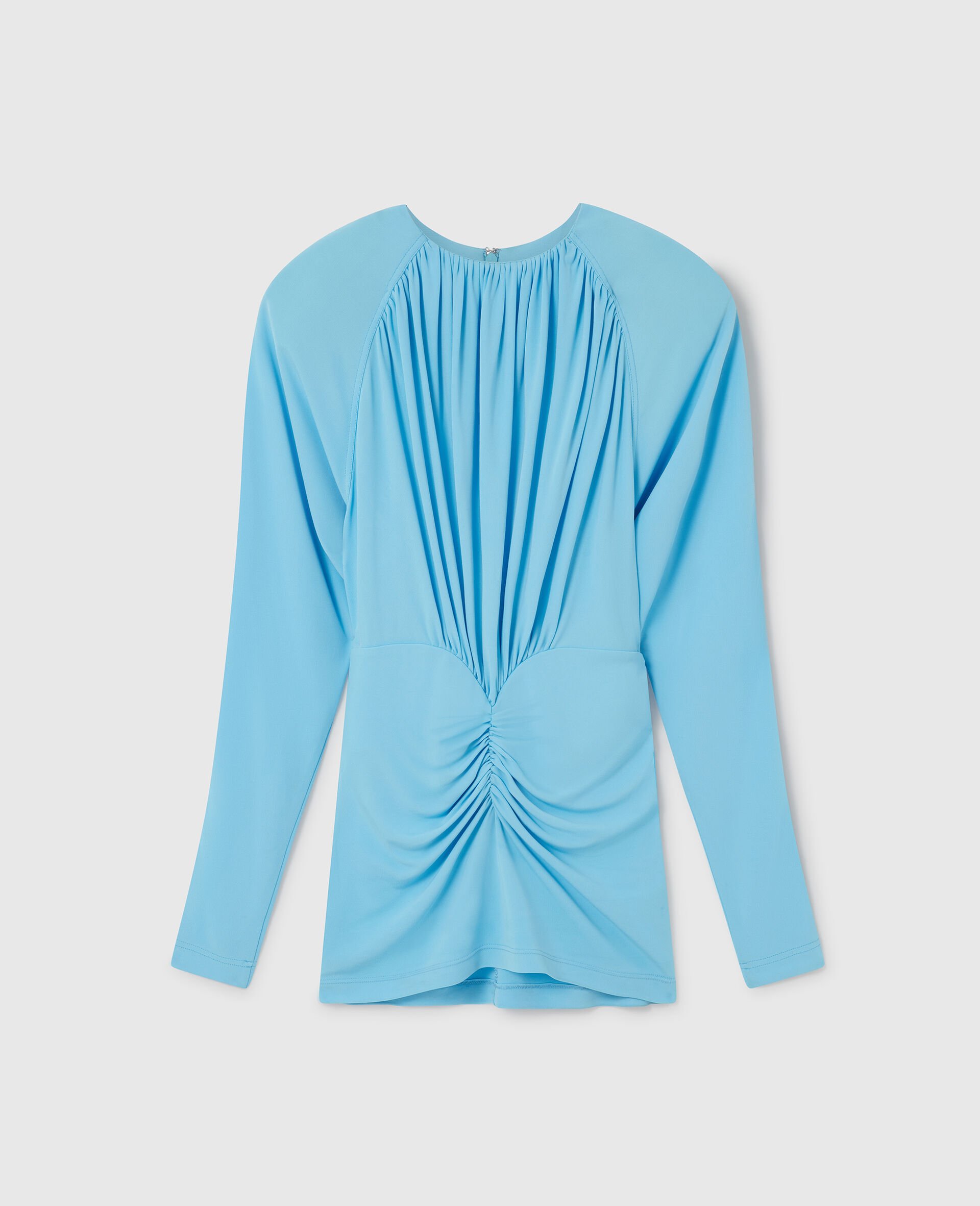 Pleated Jersey Long-Sleeve Midi Dress-Blue-medium