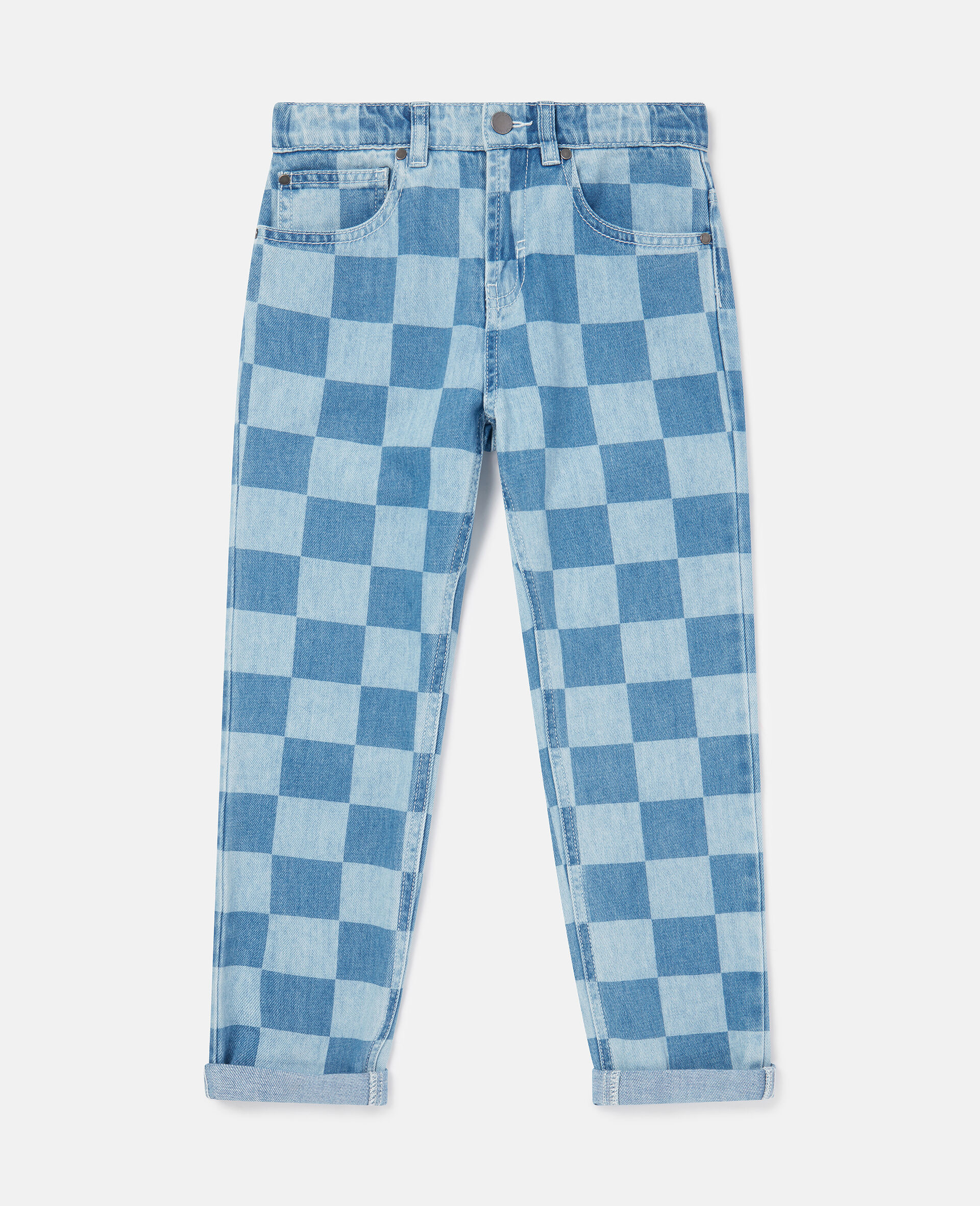 Checkerboard Print Jeans-Blue-medium