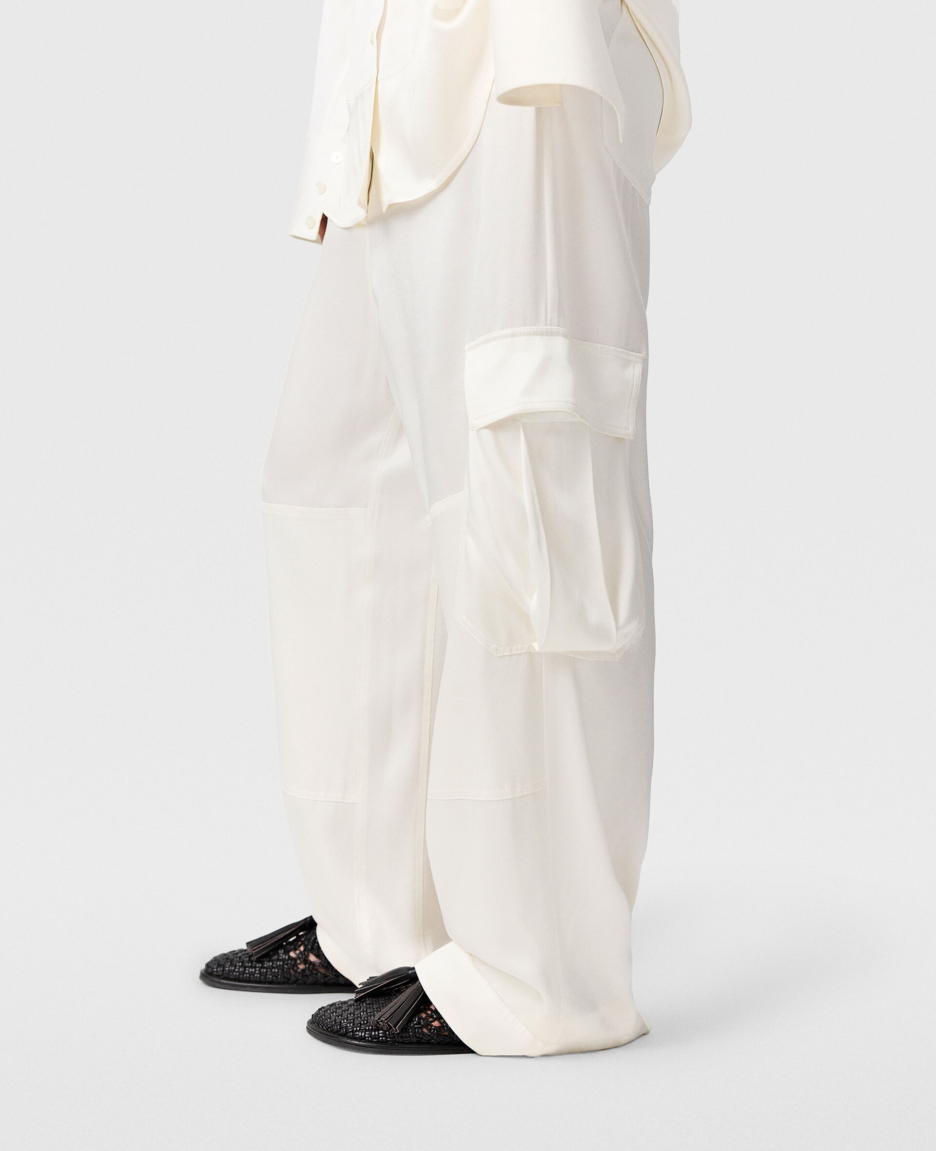 Satin Panelled Slouchy Cargo Trousers-White-large image number 4