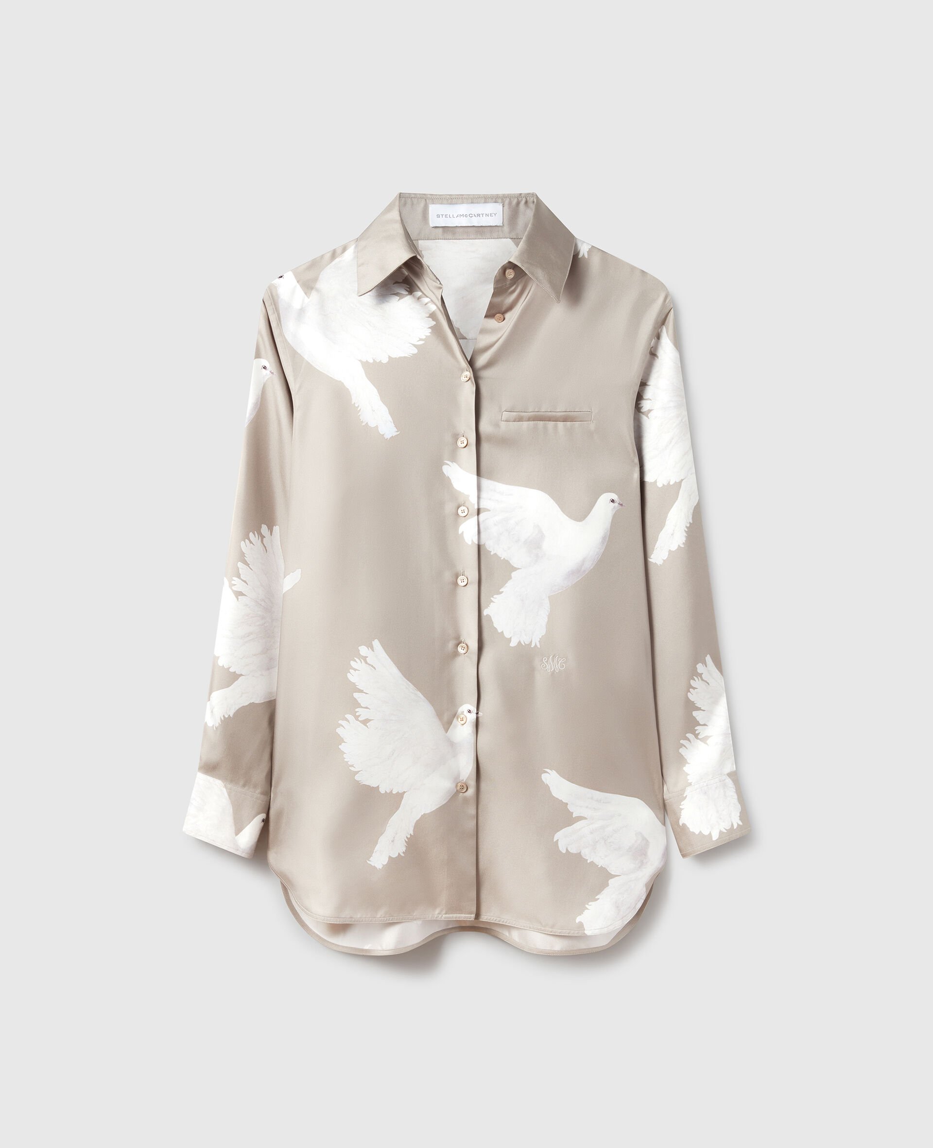 Oversized Dove Print Shirt-Beige-medium