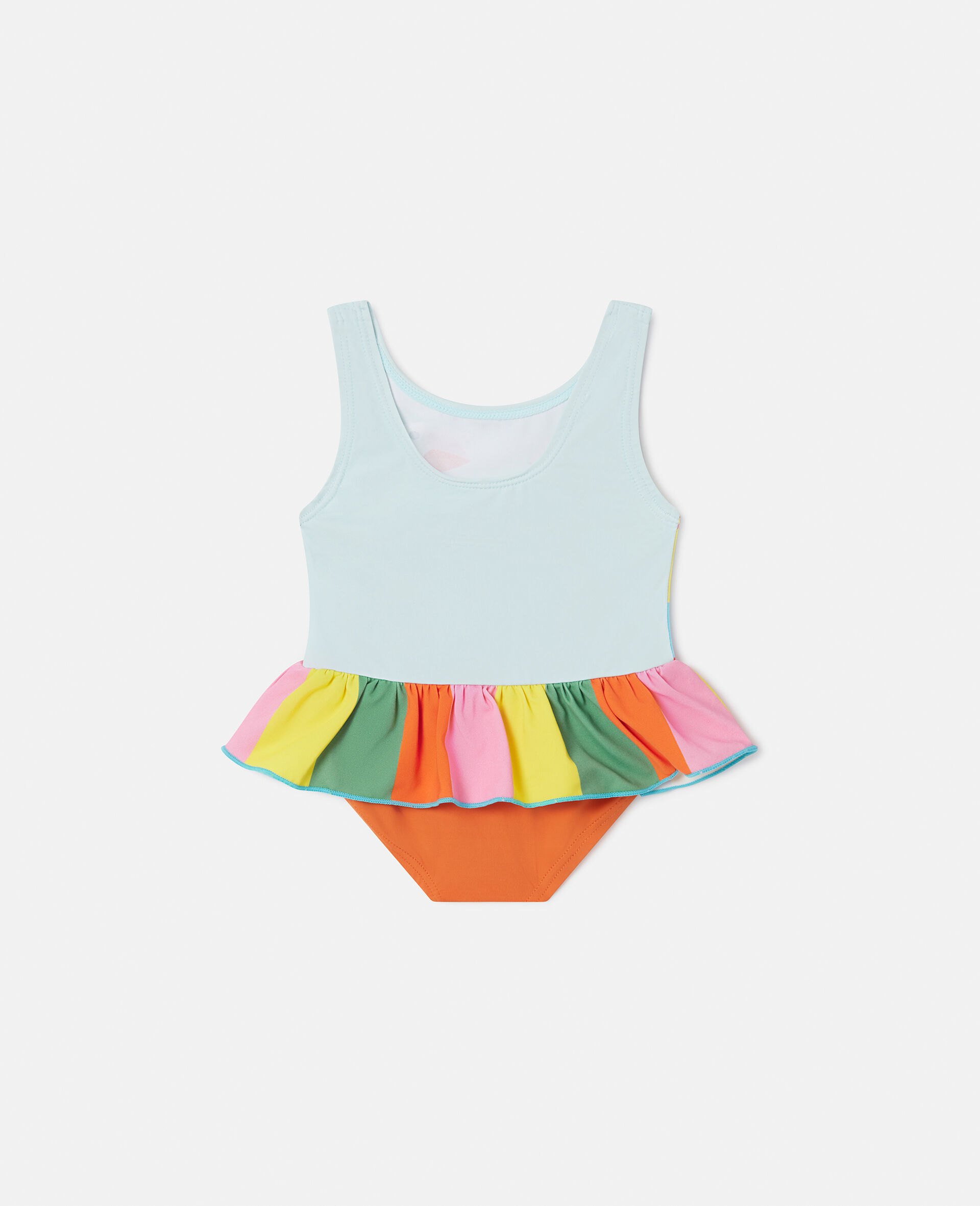 Double Parrot Print Frill Swimsuit-Blue-large image number 2