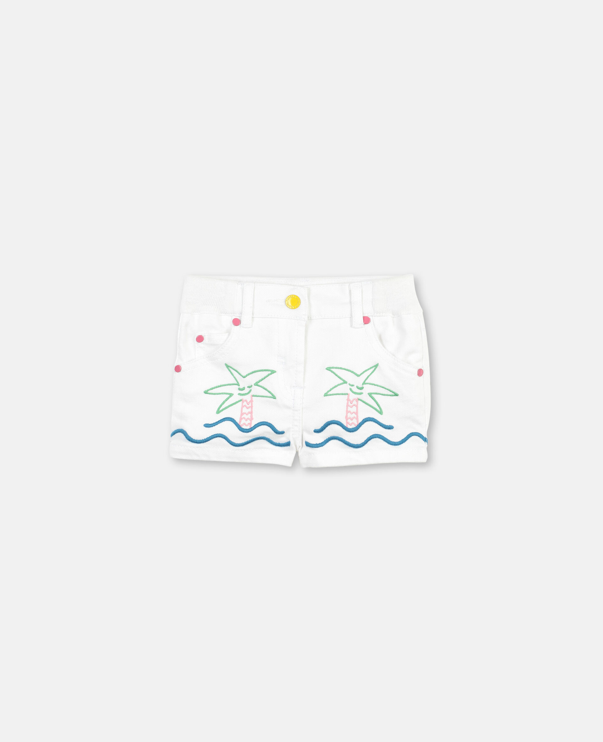 Embroided Palm and Sea Denim Shorts -White-large