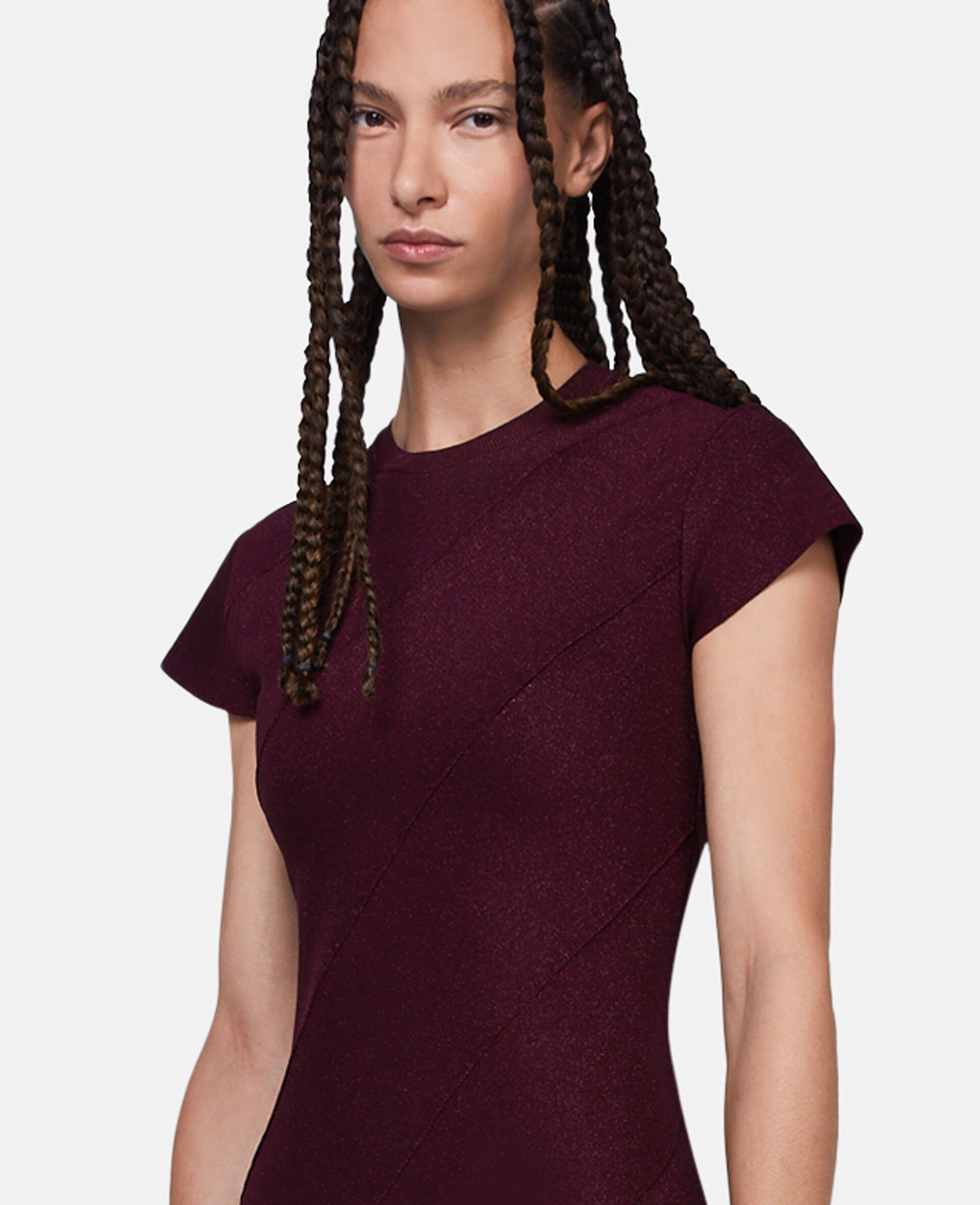 Lurex Rib Knit Midi Dress-Red-large image number 3