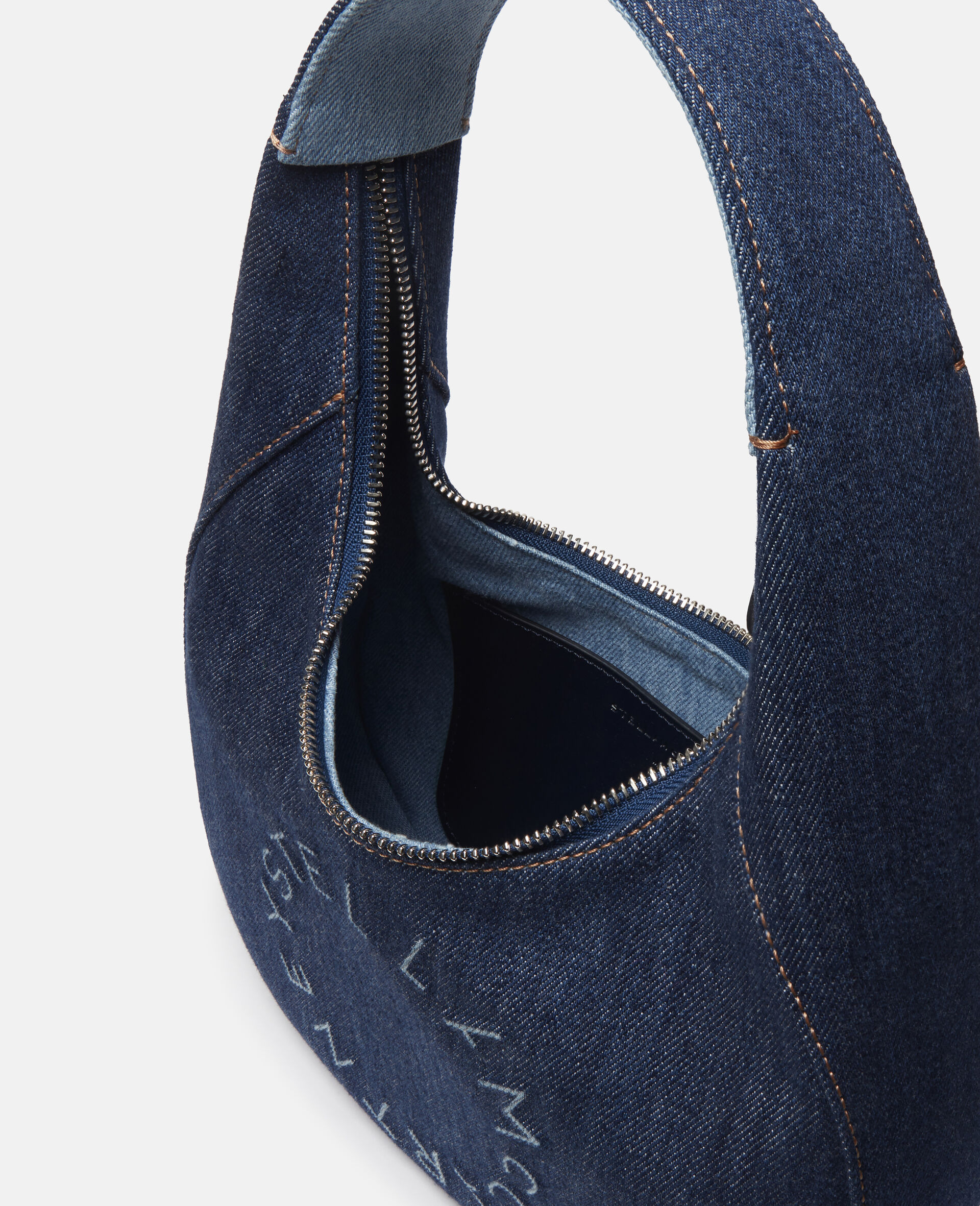 Small Stella Logo Eco Denim Hobo Shoulder Bag-Blue-large image number 3