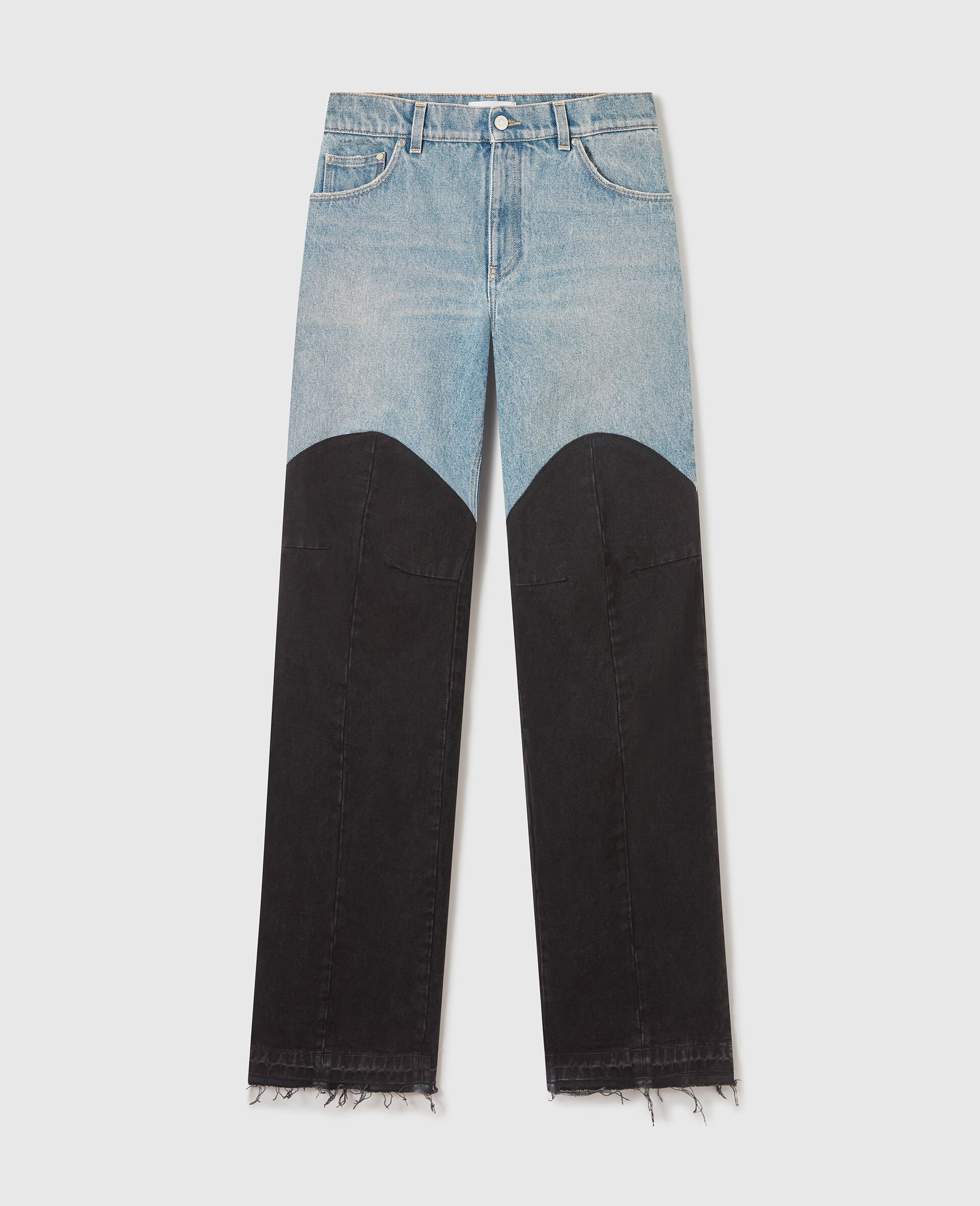 Patchwork Panel Denim Jeans-Blue-medium