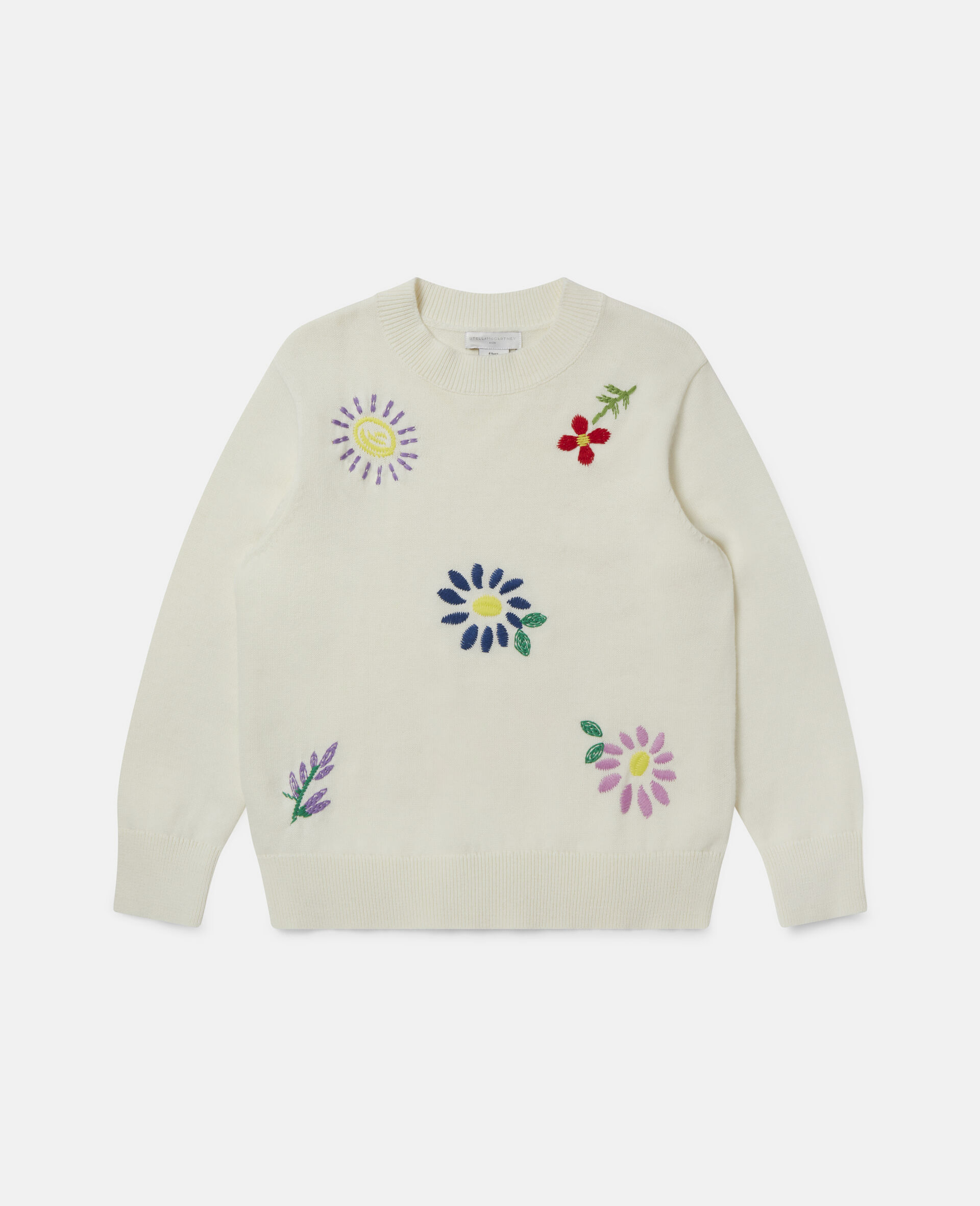 Embroidered Flowers Oversized Jumper-White-large