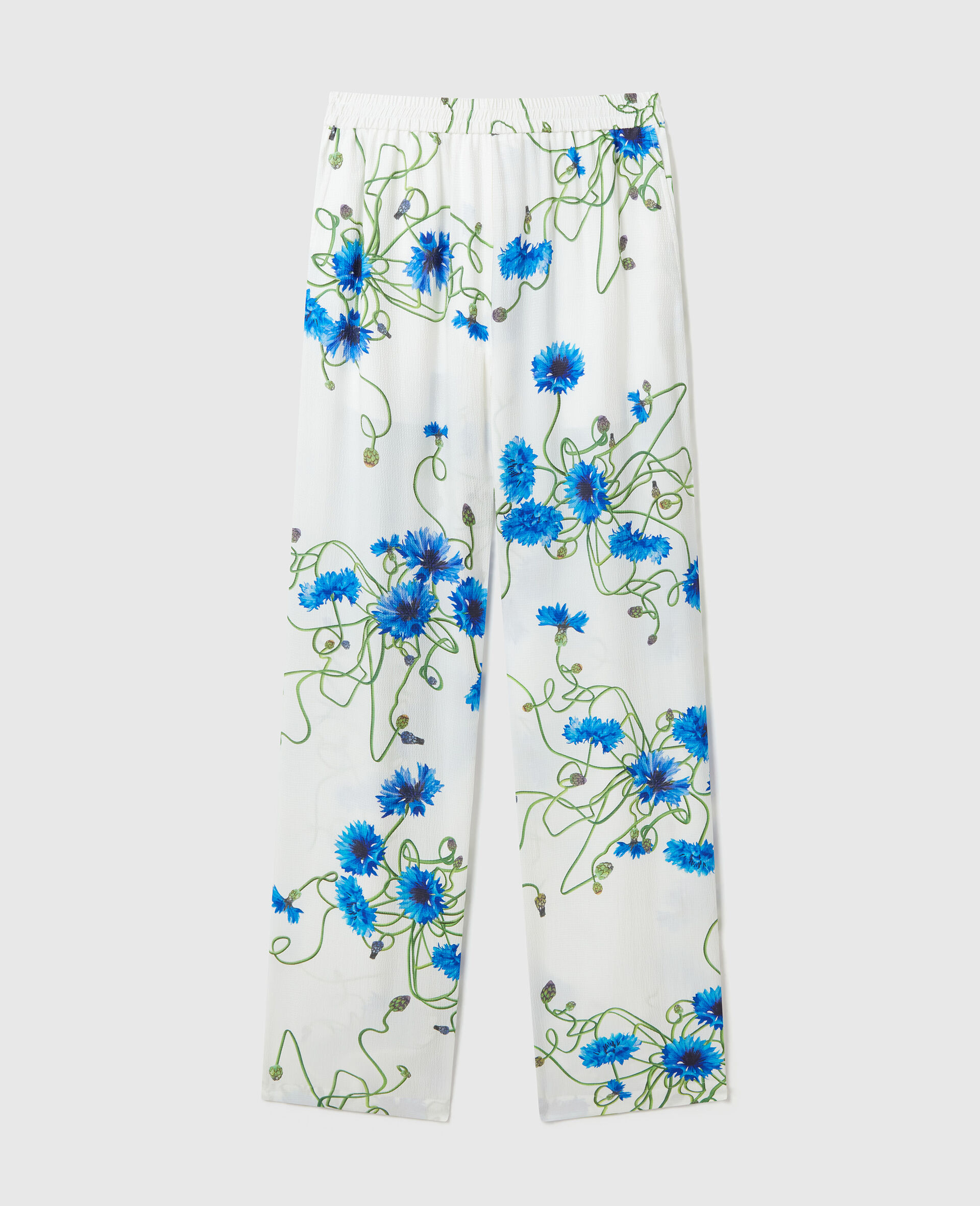 Cornflower Print Trousers-White-medium
