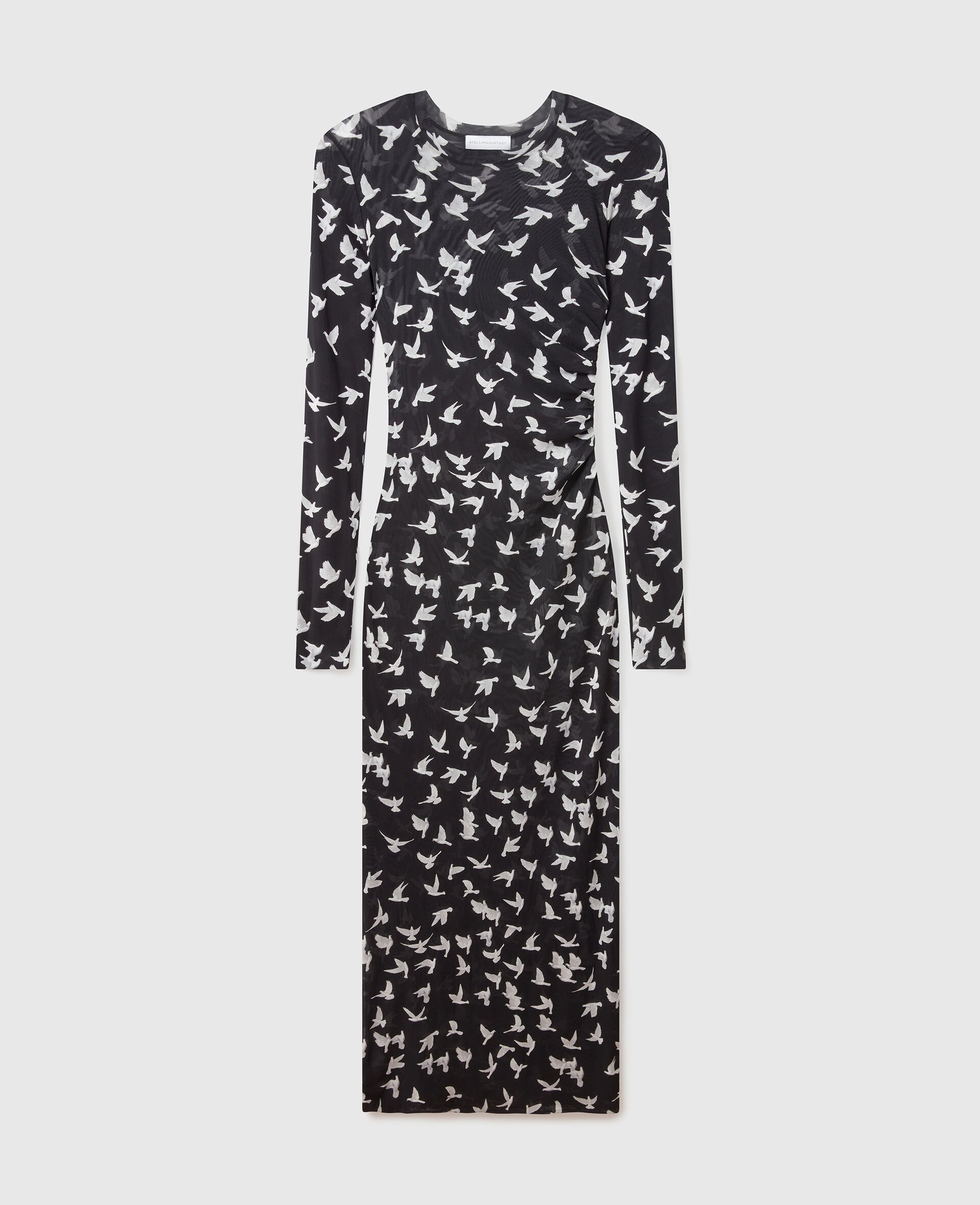 Dove Print Mesh Long Sleeve Dress-Black-large image number 0