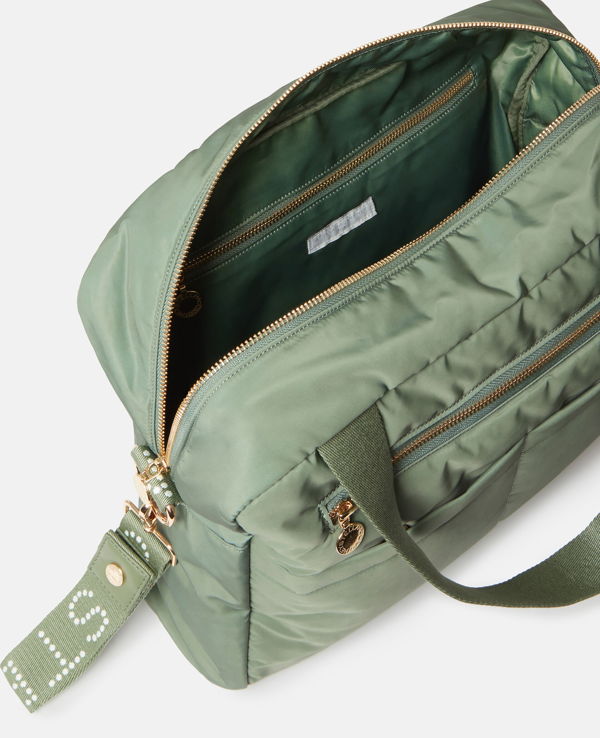 Borsa Tote Fasciatoio con Nastro Logo-Verde-large image number 3