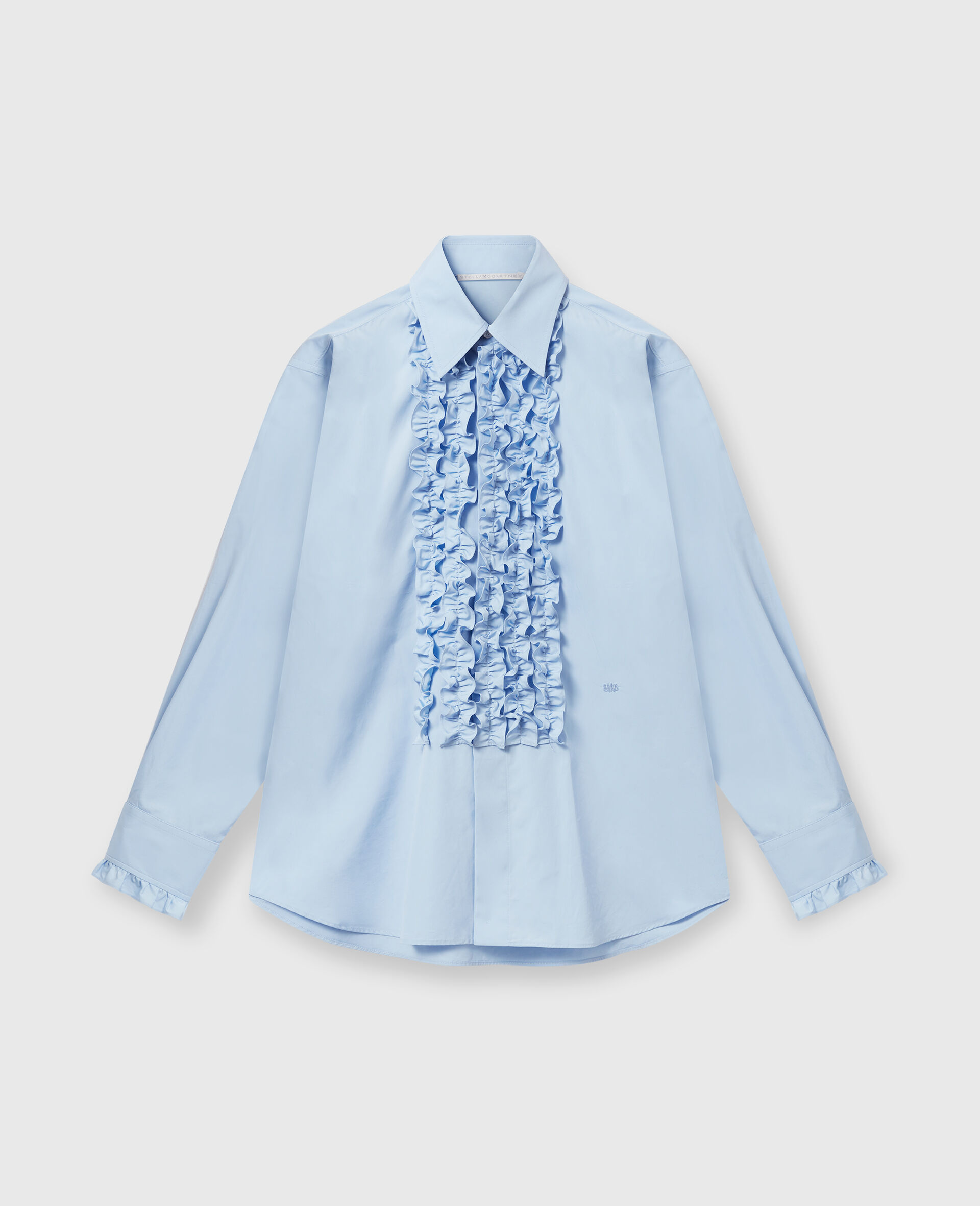 Ruffled Panel Oxford Shirt-Blue-large image number 0