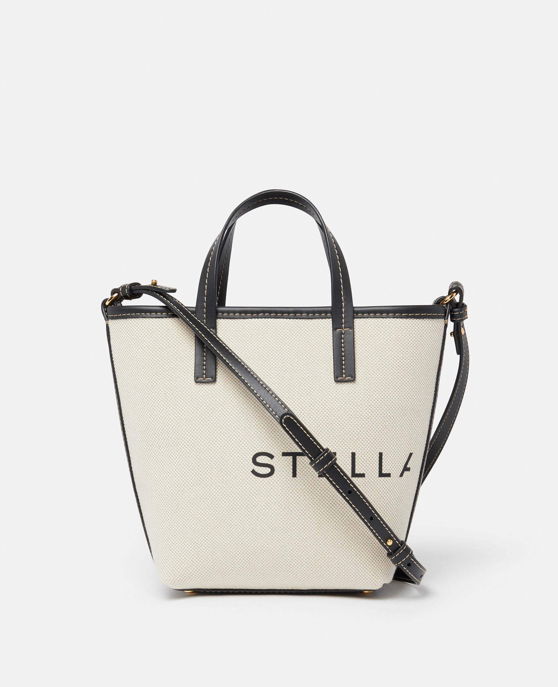 Tote a Tracolla in Tela con Logo-Cream-medium