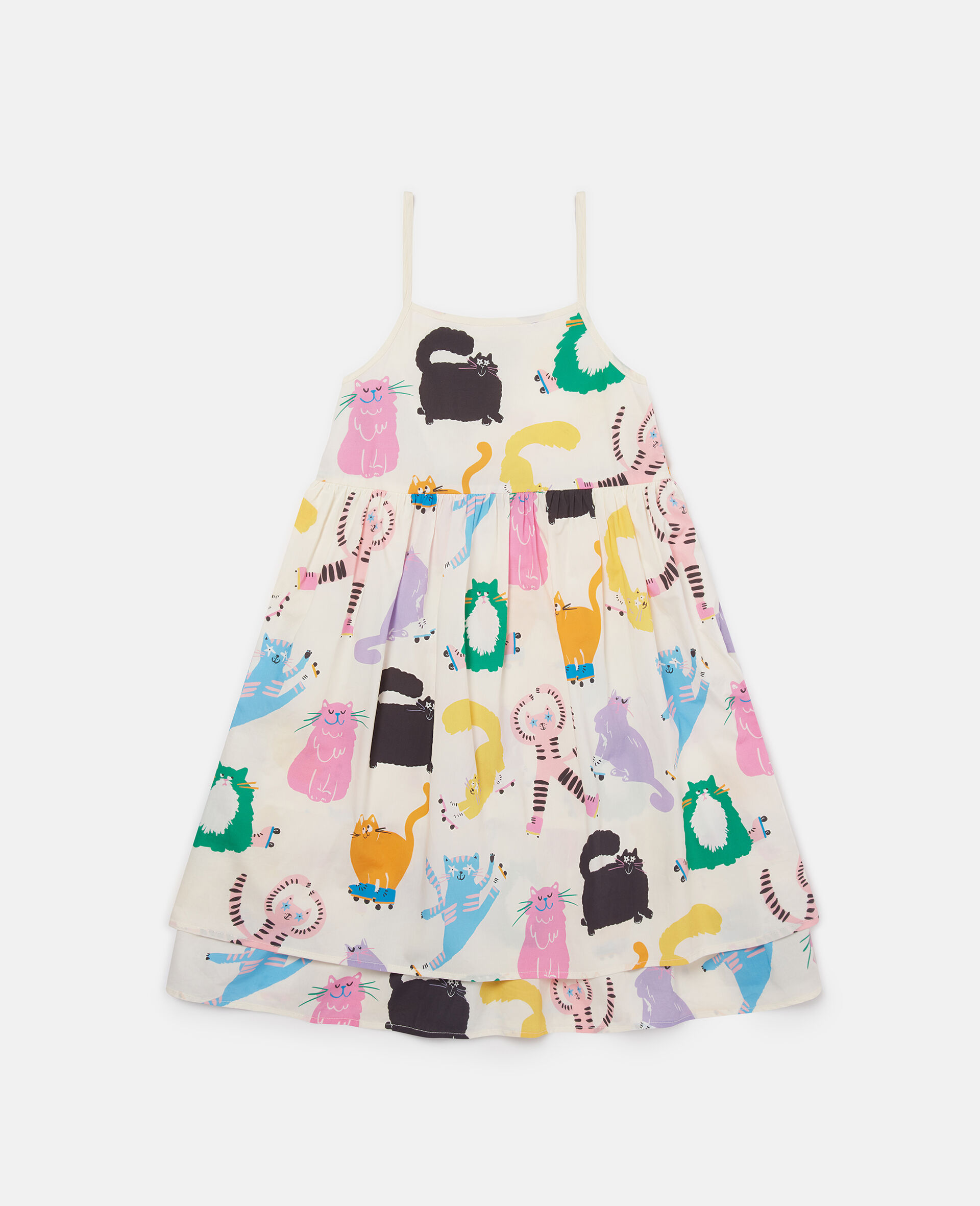 Cats Print Sleeveless Dress-Cream-medium