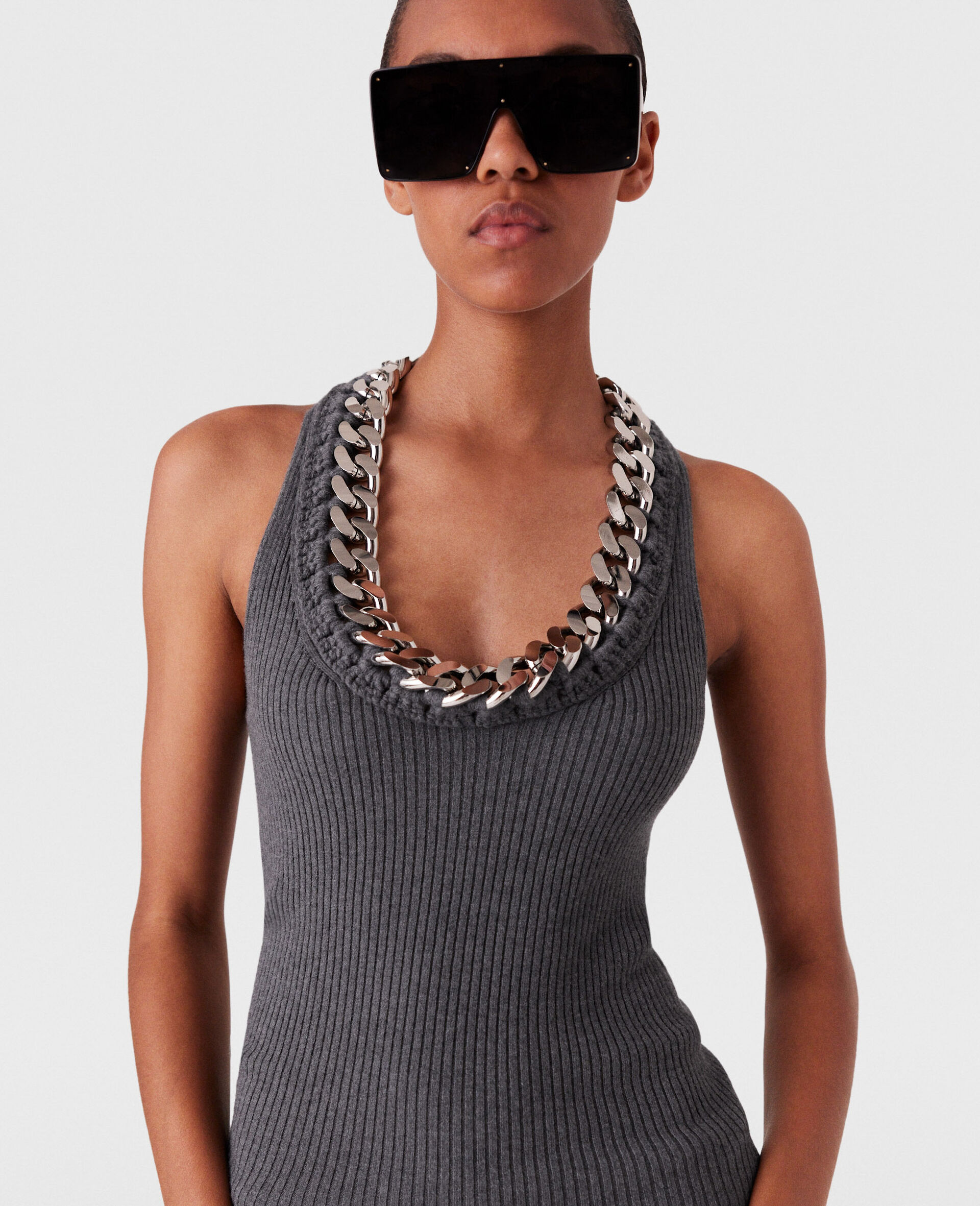 Chunky Chain Midi Dress-Grey-medium Chunky Chain Midi Dress-Grey-medium