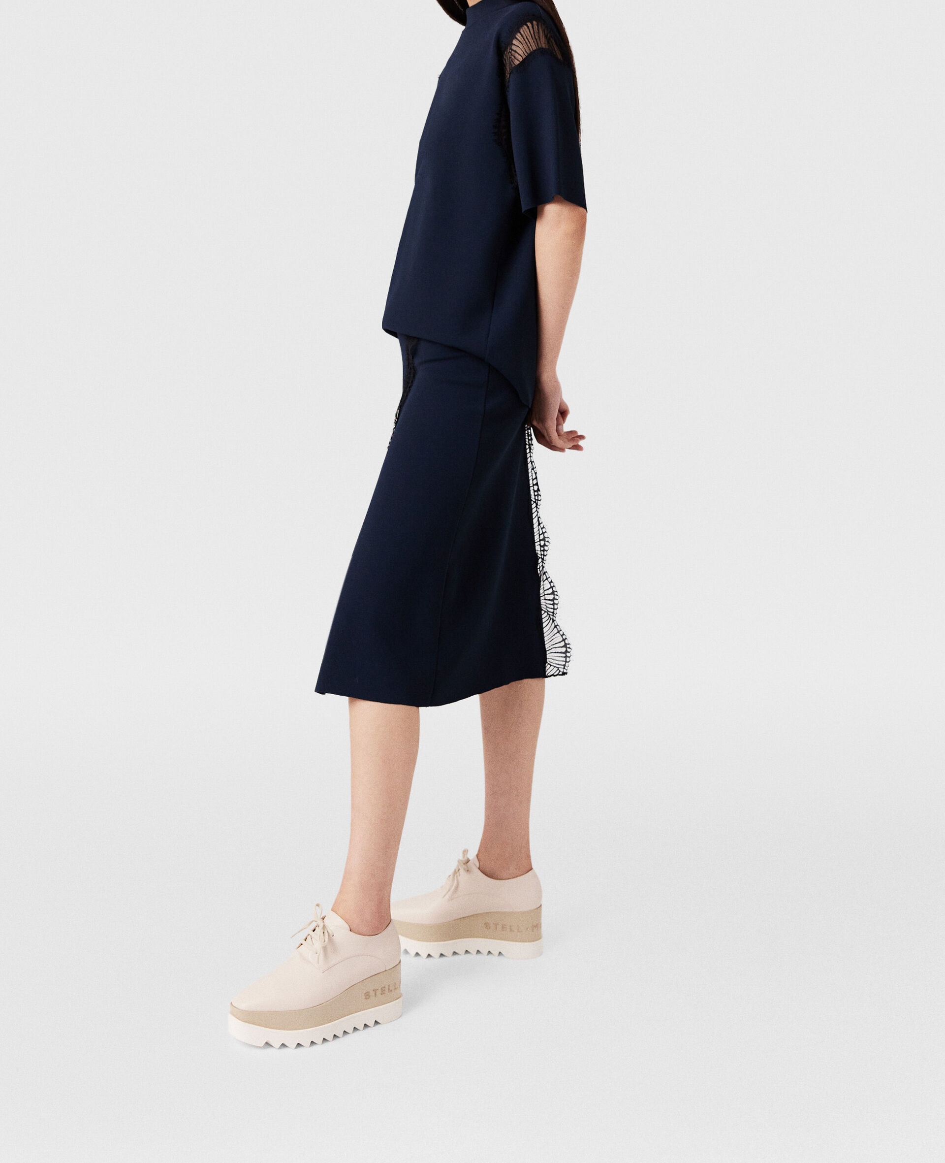 Lace Insert High Neck Top-Blue-large image number 2