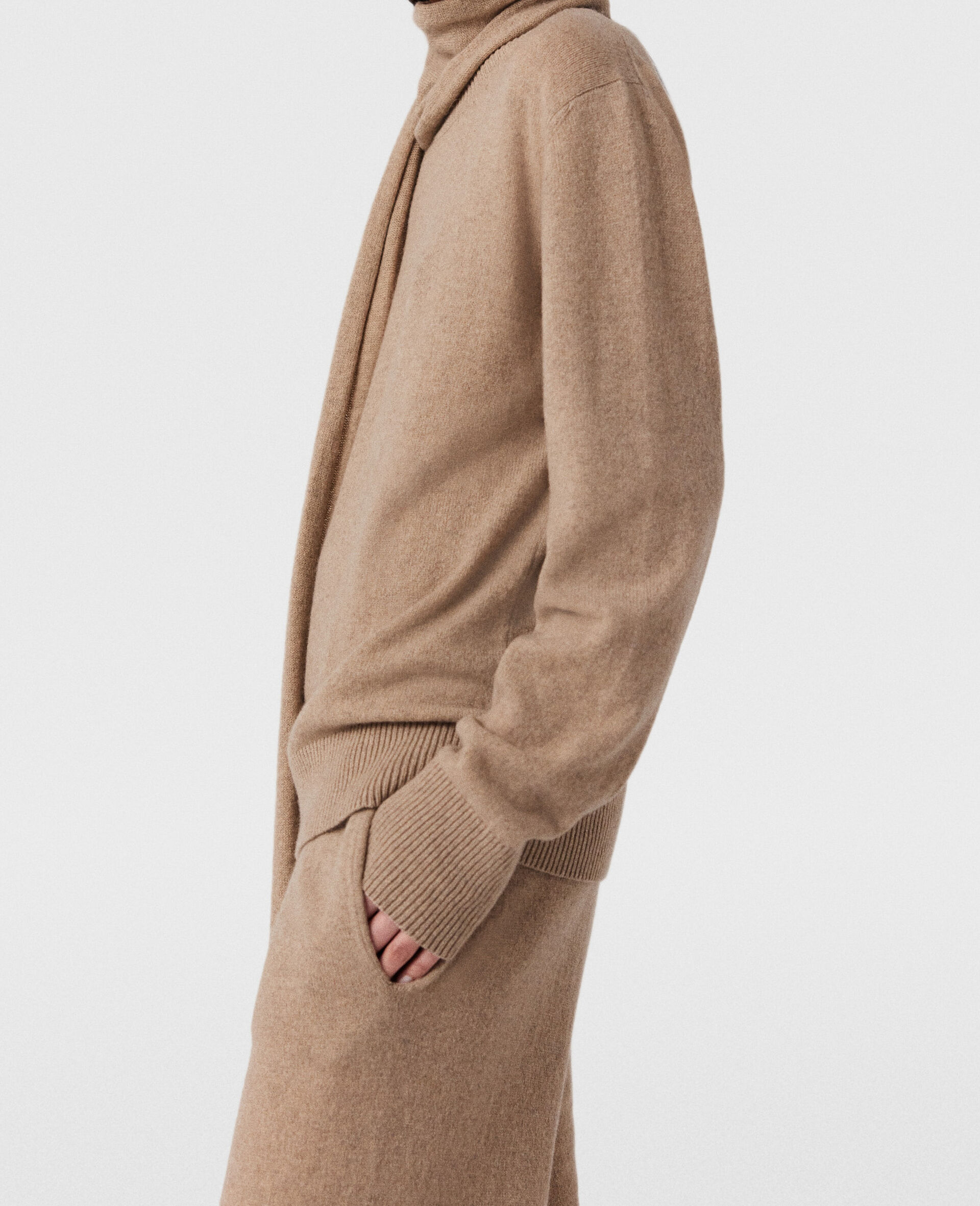 Scarf Detail Long Sleeve Jumper-Beige-large image number 2