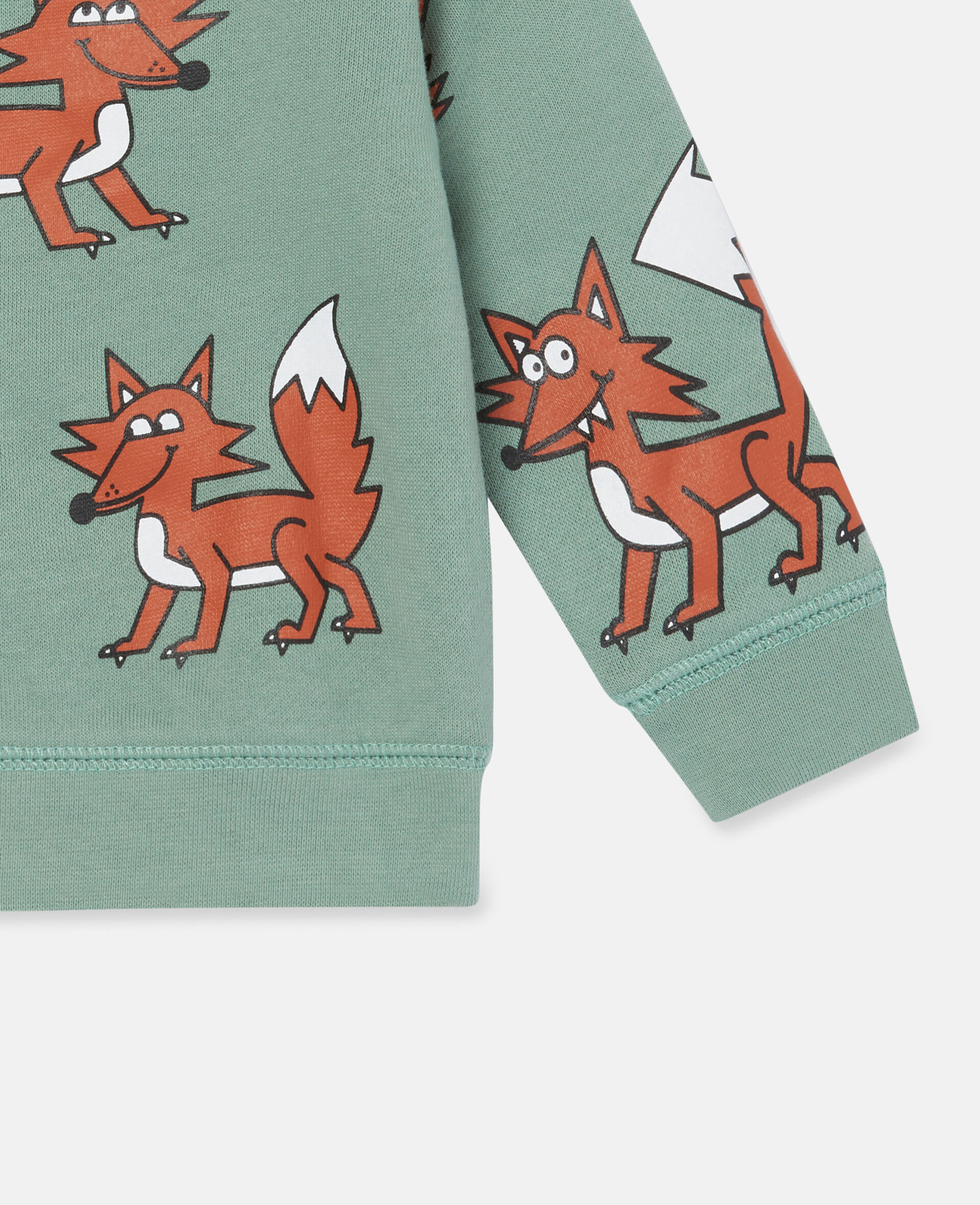 Cotton Fox Print Sweatshirt-Green-large image number 2