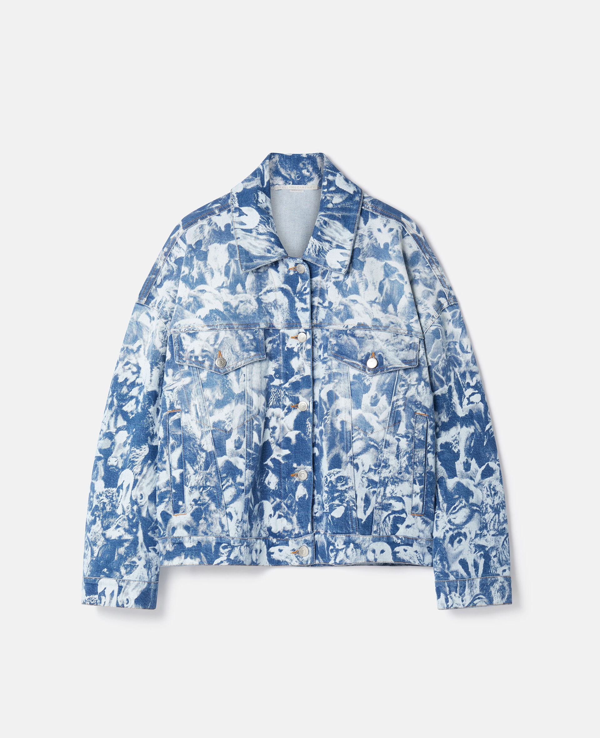 Animal Forest Print Denim Jacket-Blue-medium