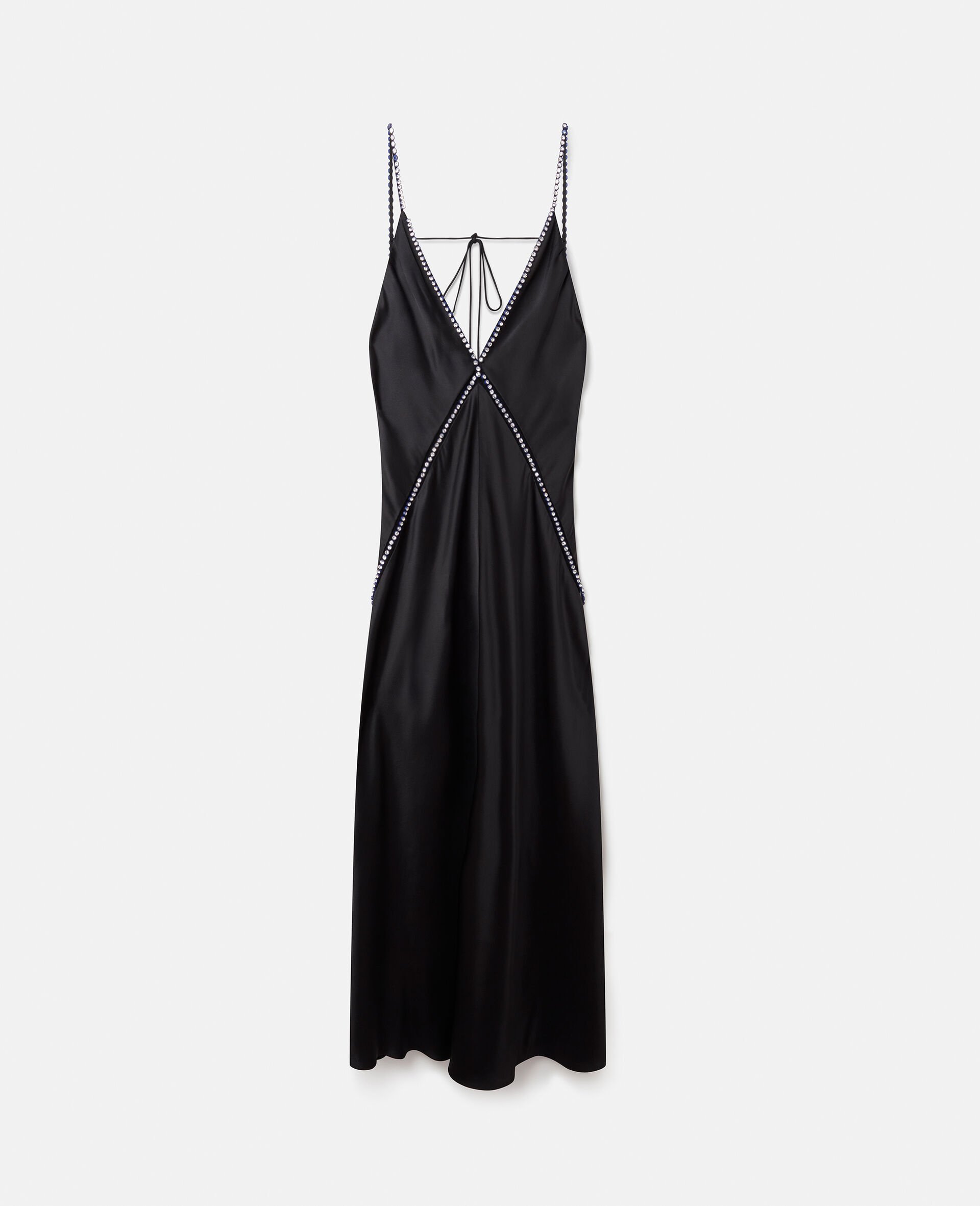 Maxikleid aus doppeltem Satin in A-Linie mit Kristall-Einfassung-Schwarz-large image number 0