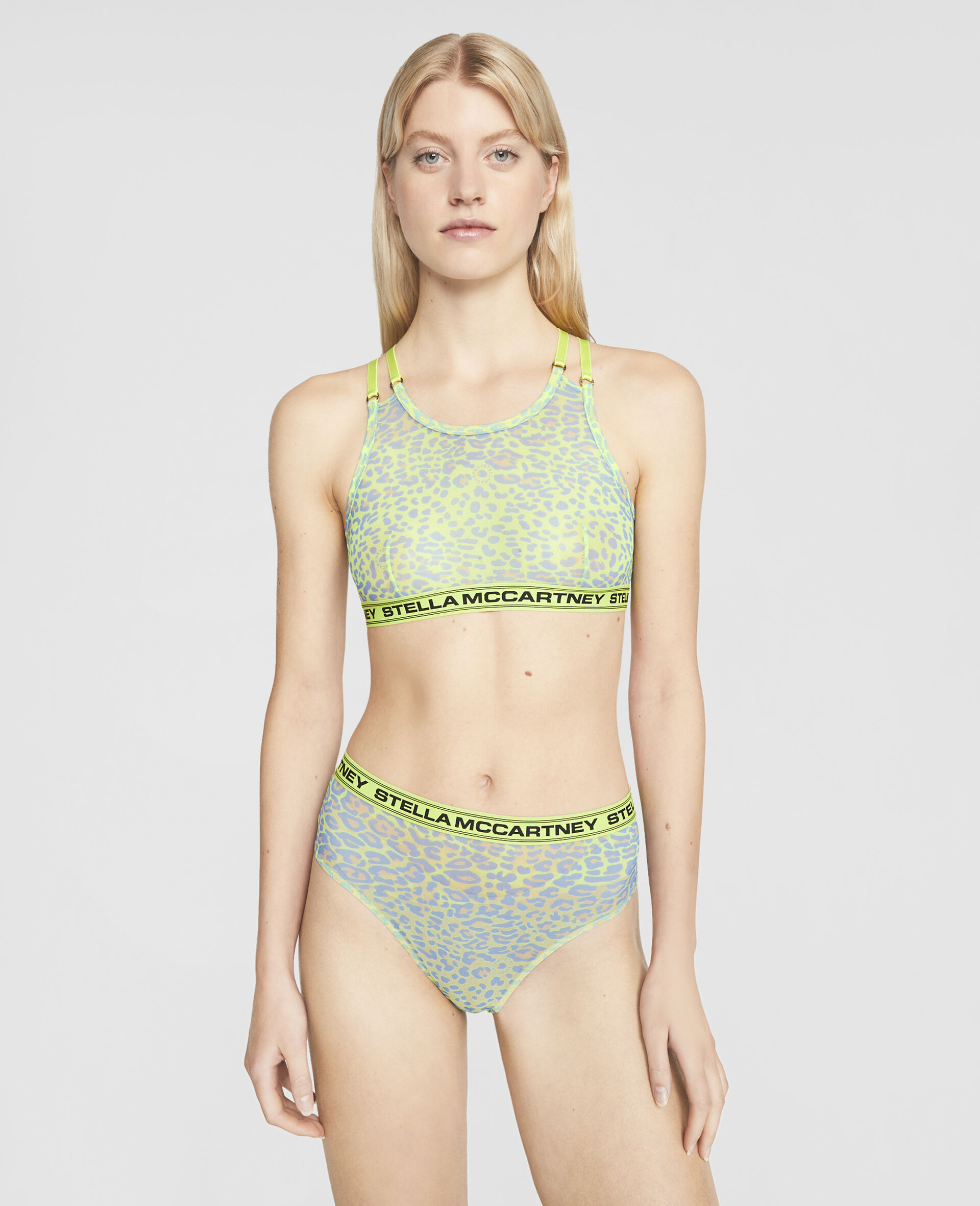 Leopard Print Mesh Sports Bra-Yellow-large image number 1