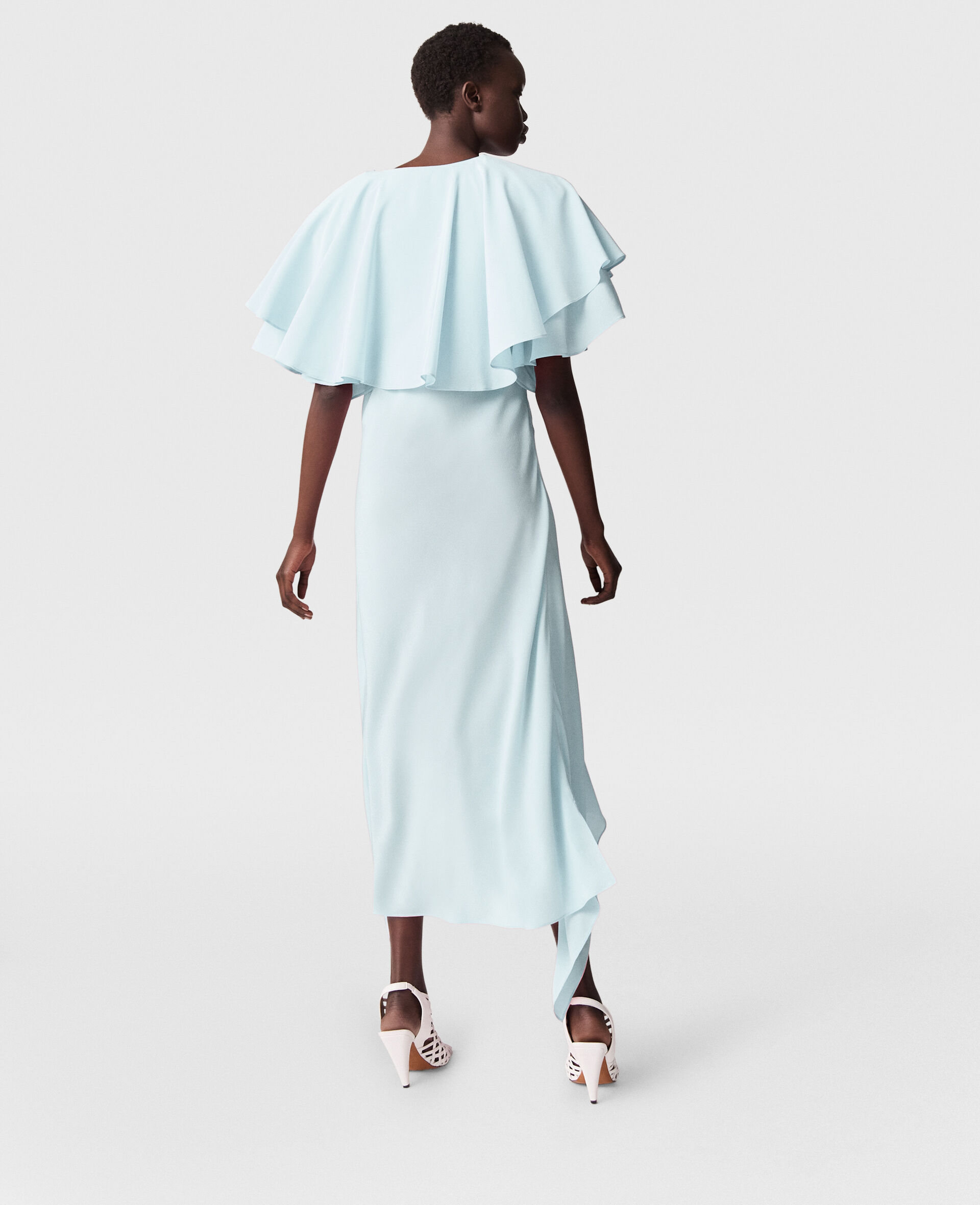 Layered Short-Sleeve Semi-Sheer Midi Dress-Blue-large image number 4