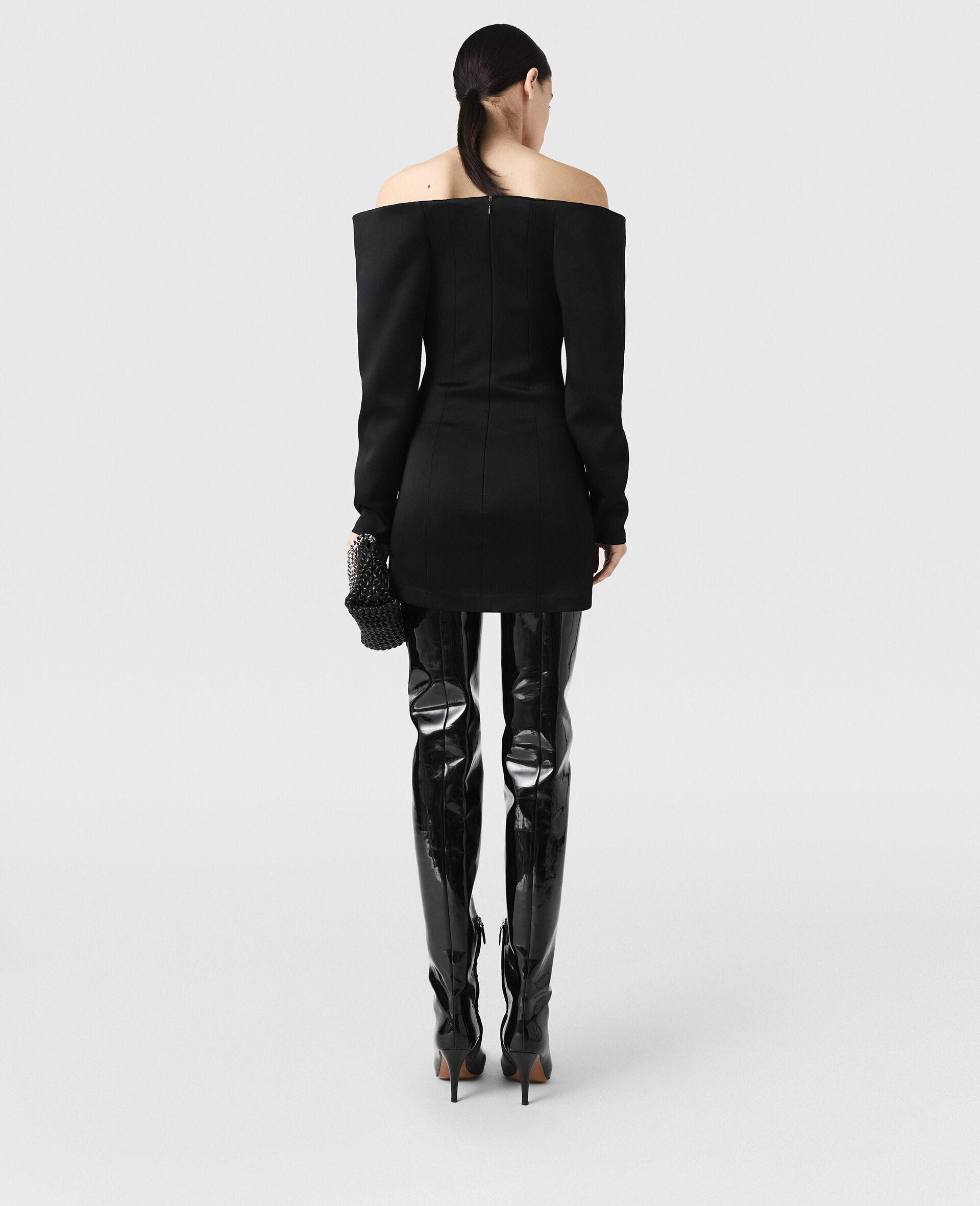 Off-Shoulder Long-Sleeve Mini Dress-Black-large image number 3