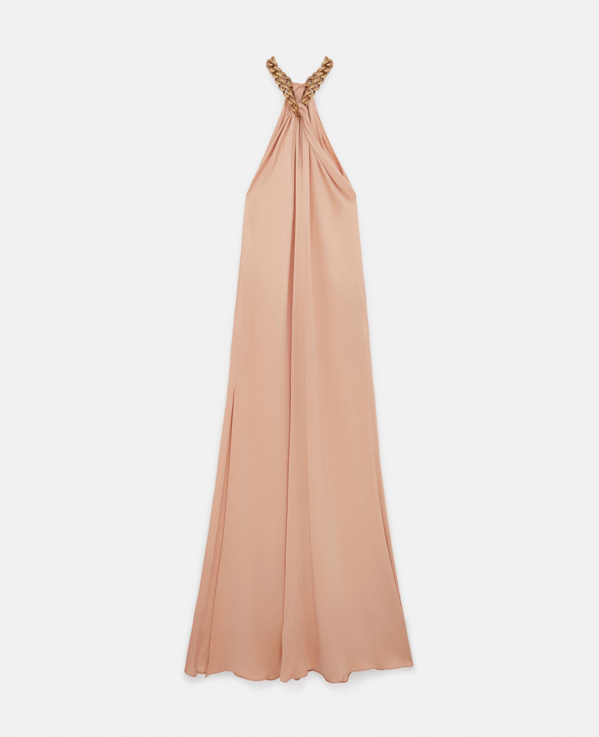 Chain Halterneck Satin Maxi Dress-Pink-medium