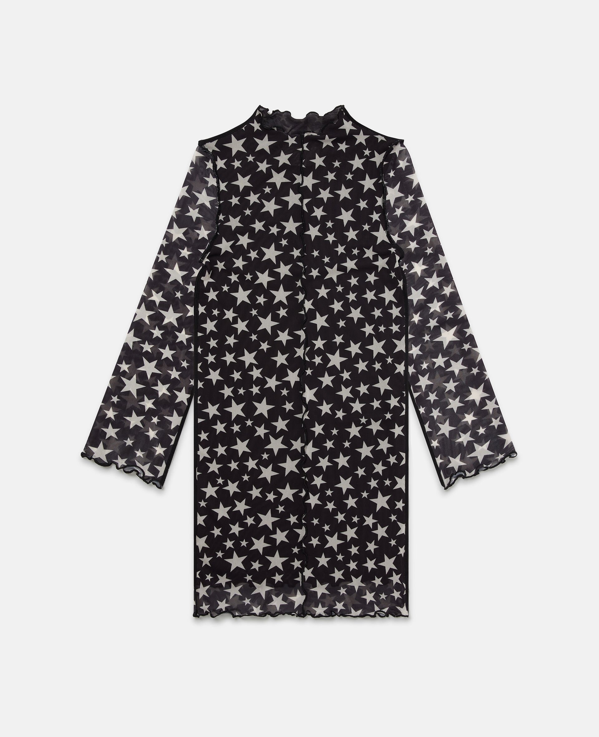 Abito a Maniche Lunghe con Stampa Stelle-Nero-medium