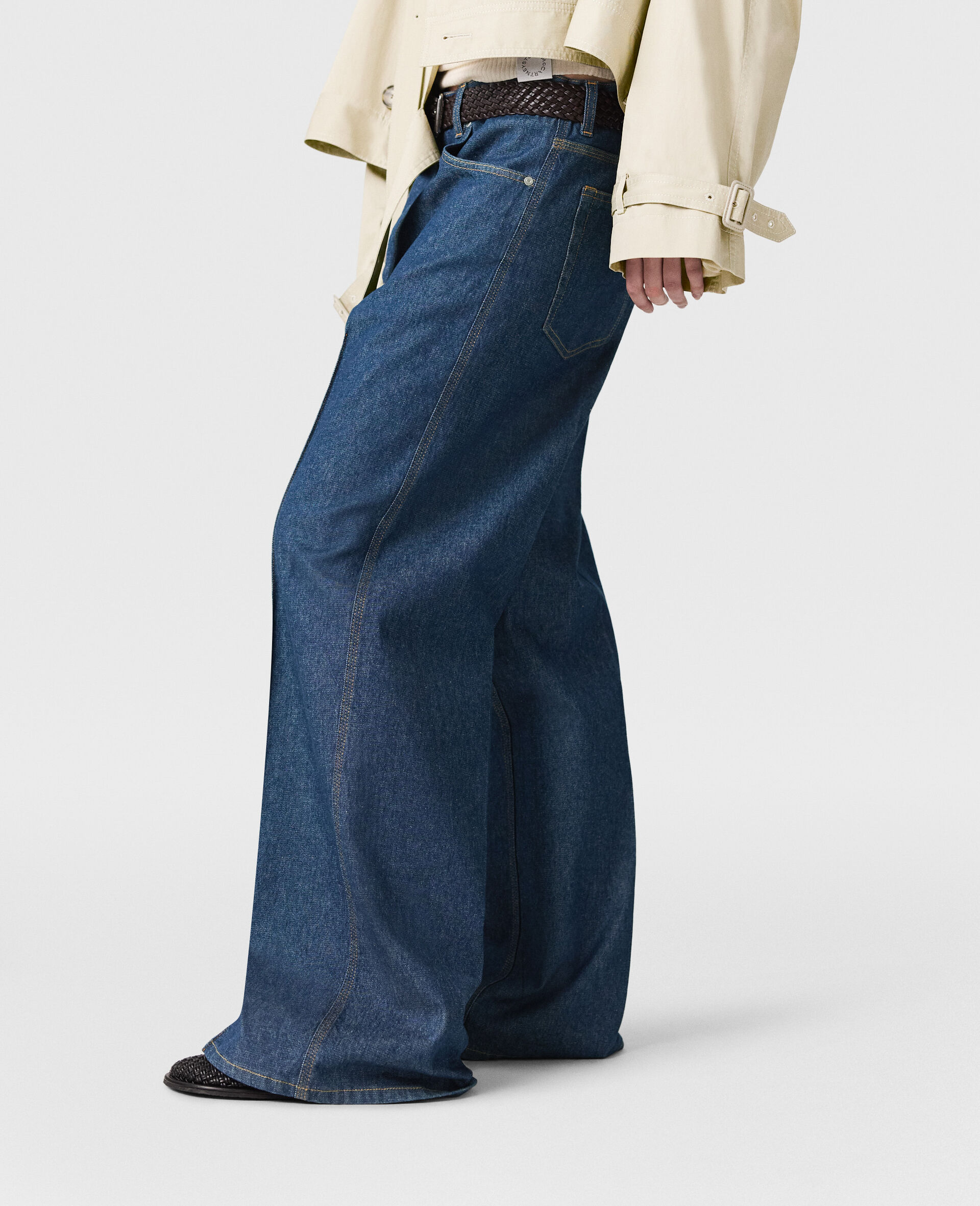 Centre-Pleat Denim Tailored Trousers-Blue-large image number 2