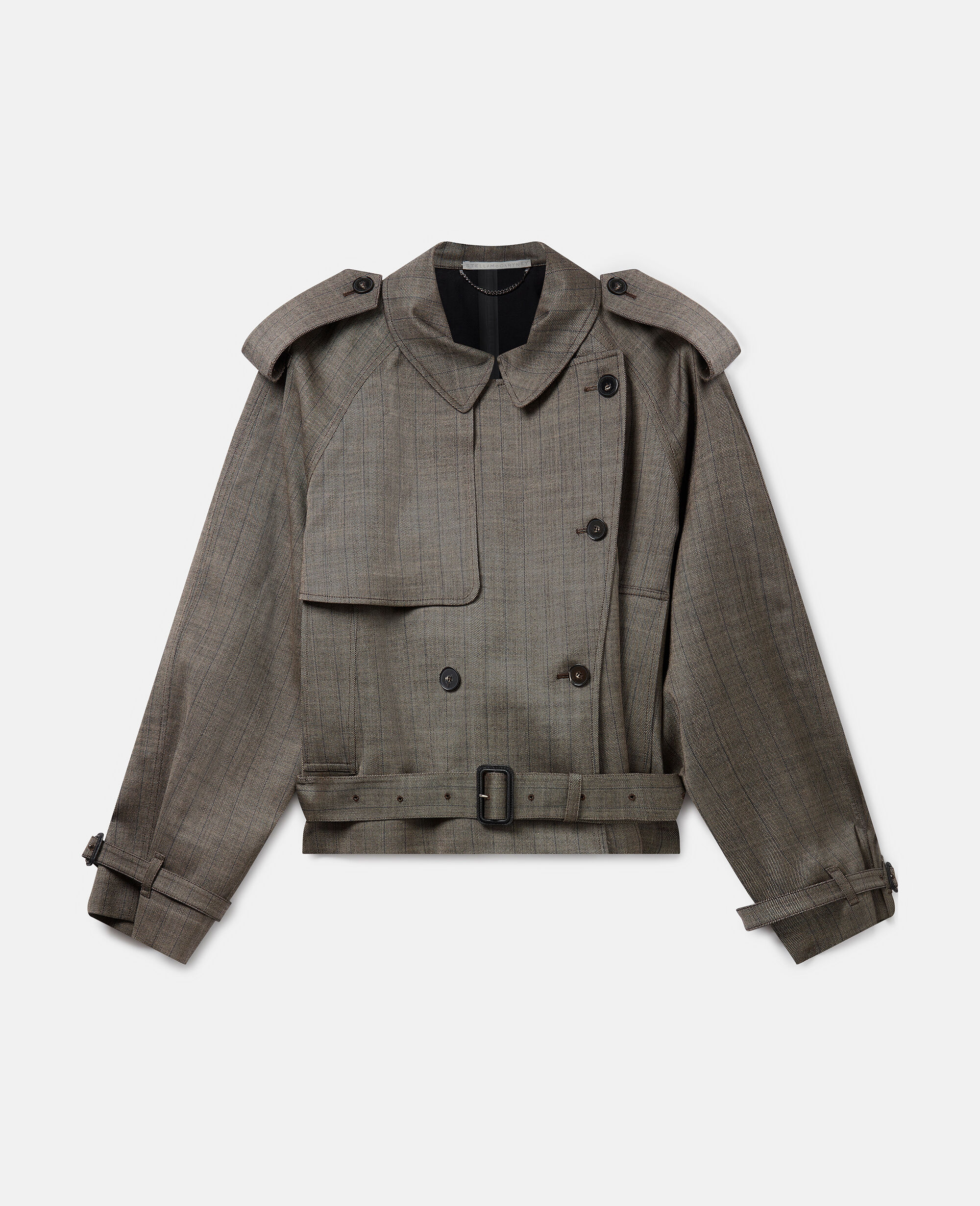 Women Prince of Wales check Cropped Checked Wool Trench Jacket