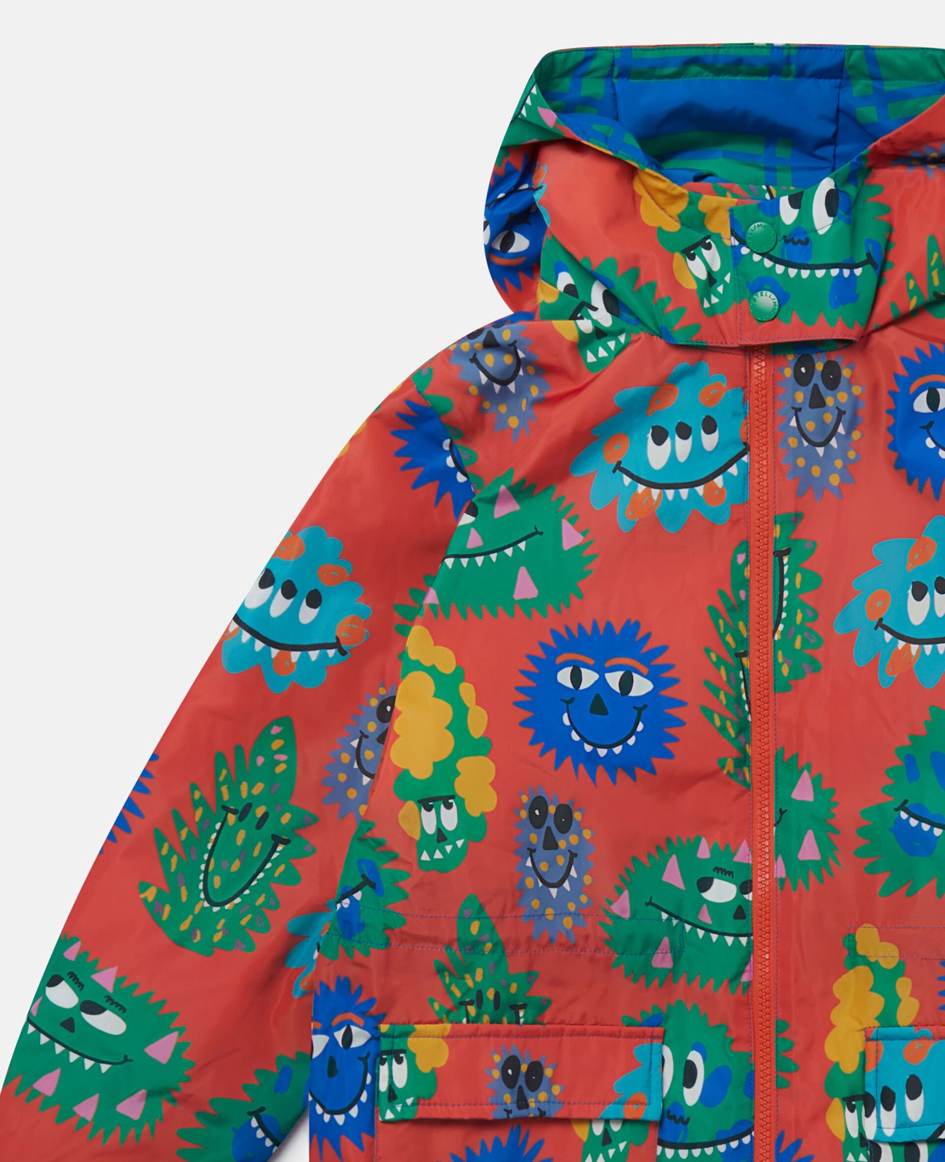 Monster Face Print Hooded Raincoat-Multicoloured-large image number 1