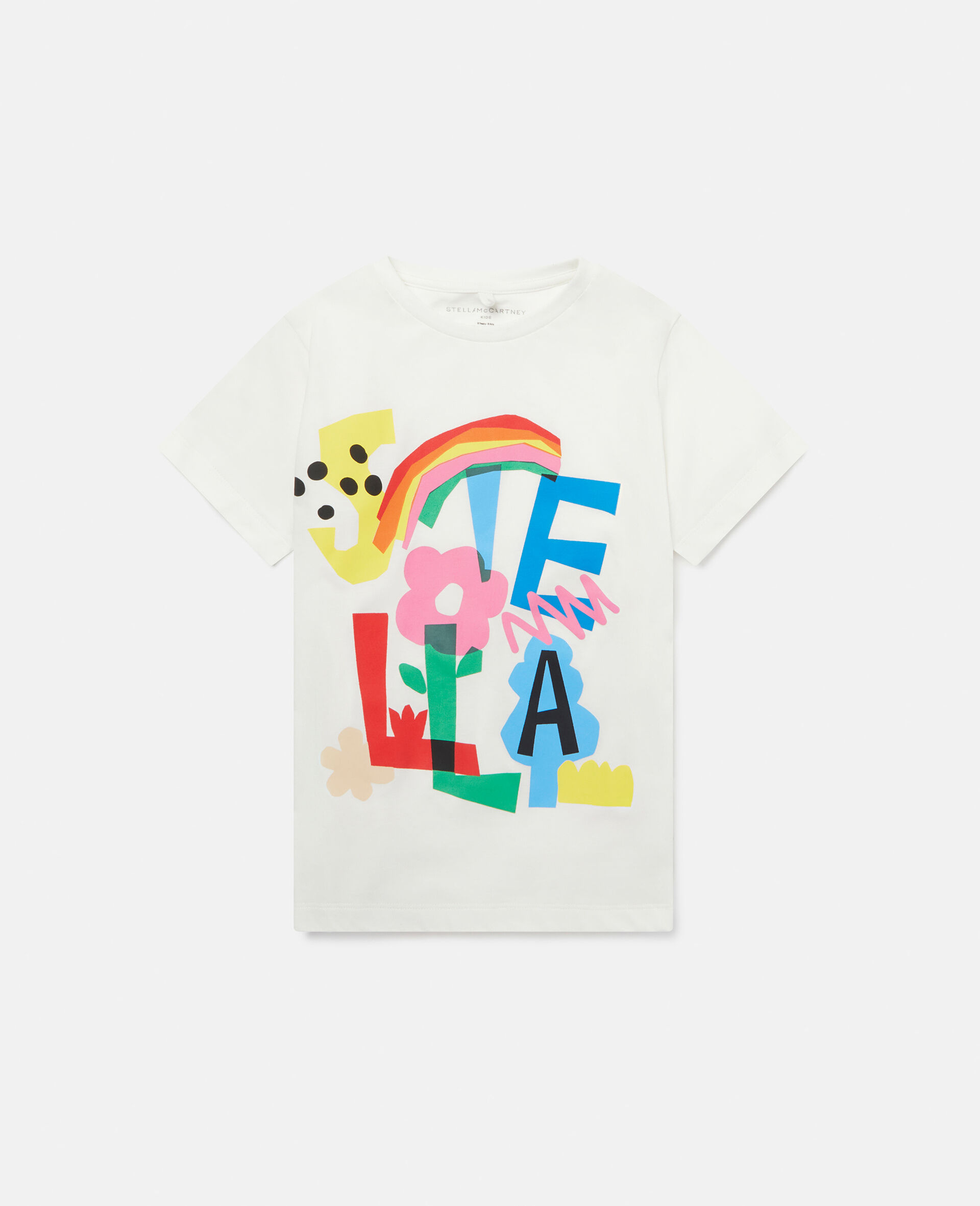 Rainbow Print Stella Logo Cotton T‐Shirt-White-large
