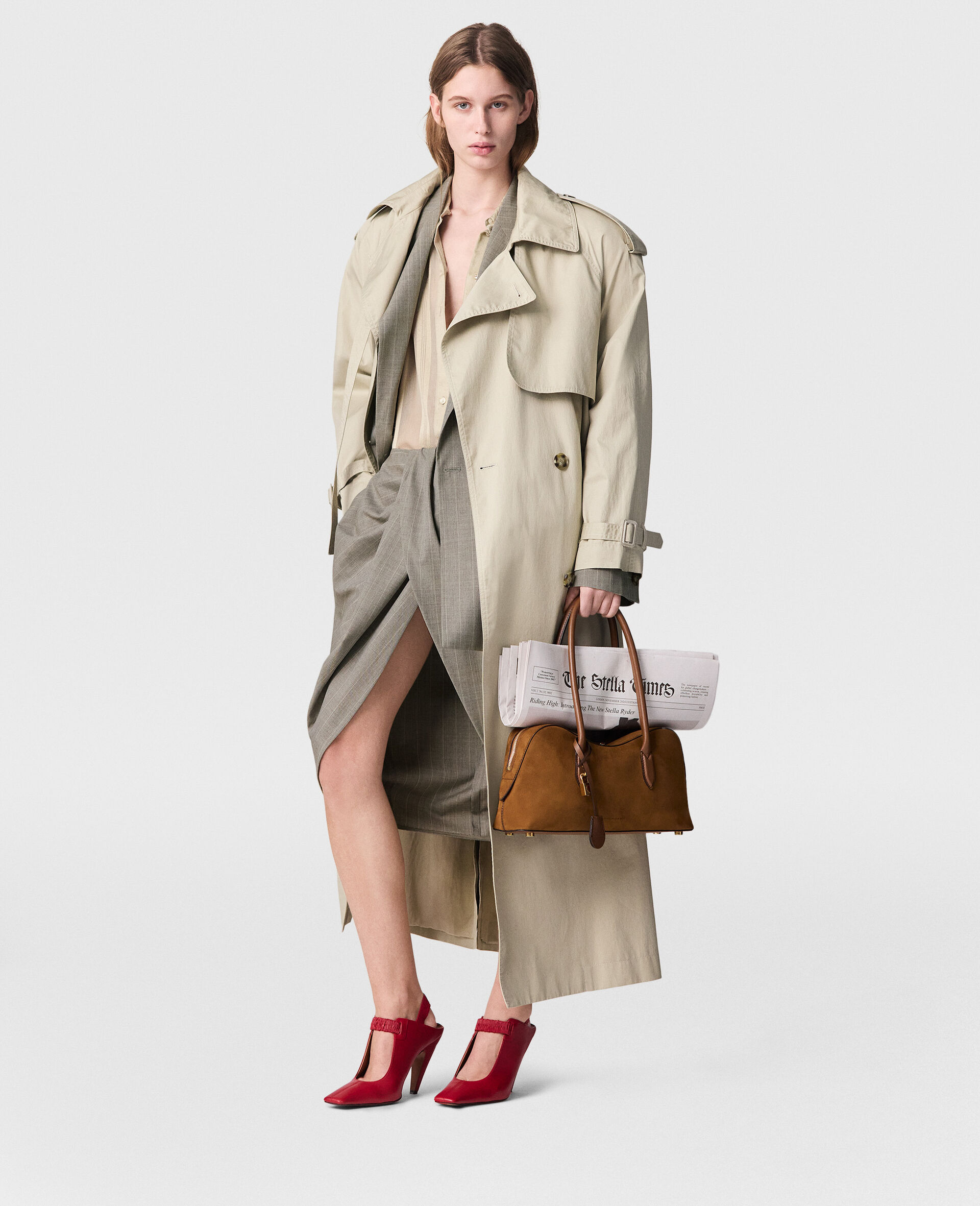 Oversized Belted Trench Coat-Beige-model