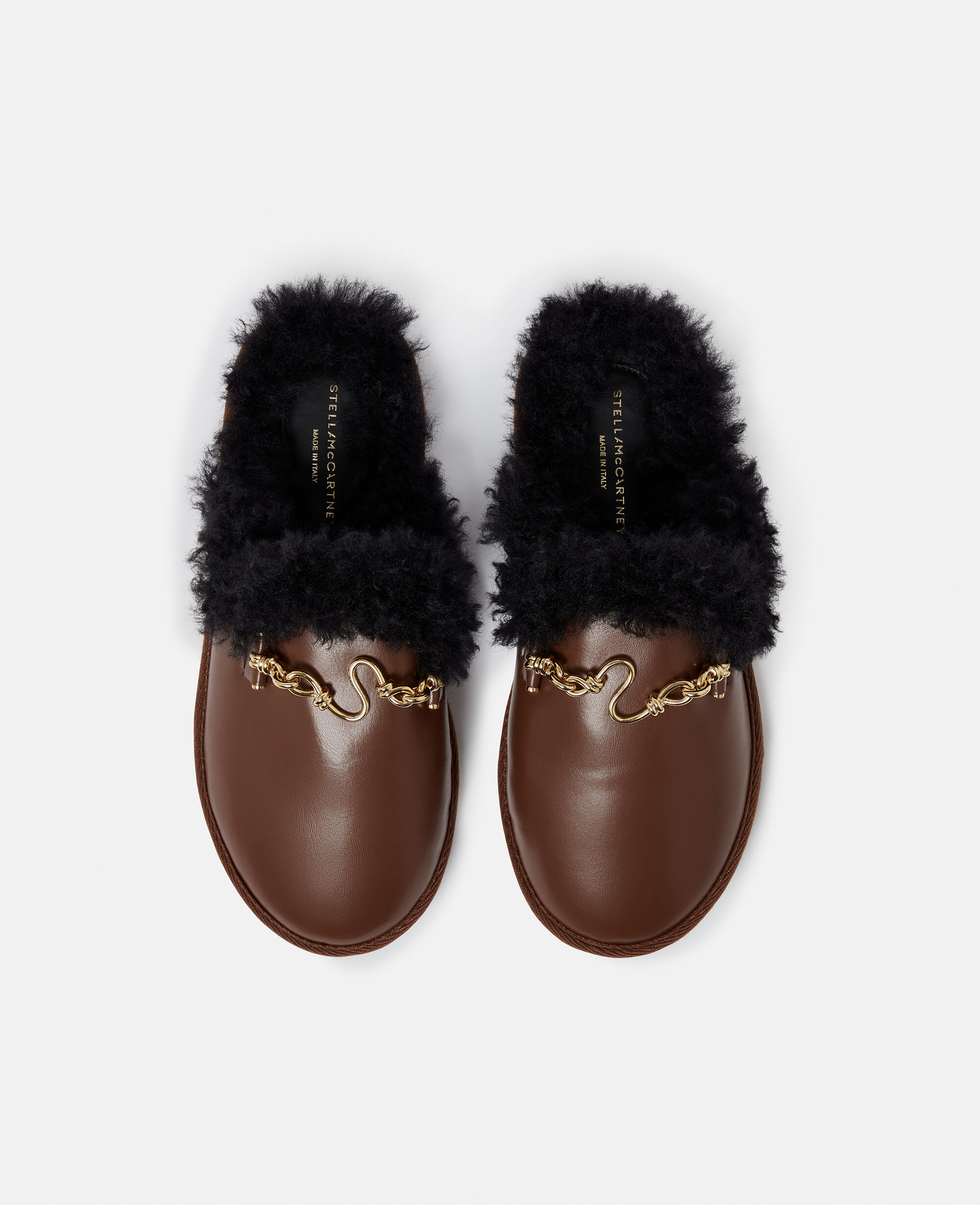 Stella Mccartney Ryder Backless Vegan Plush Teddy Lined Loafers Woman Tortoiseshell Brown Size 35