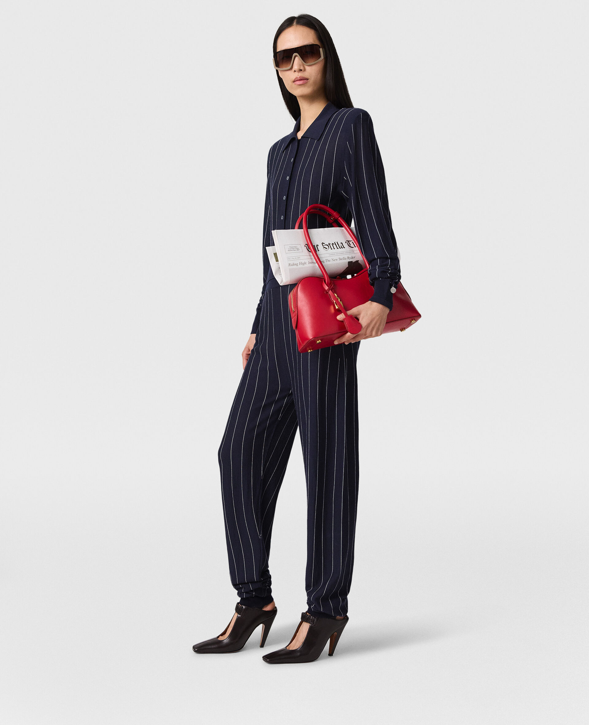 Elasticated Waistband Pinstripe Sweatpants-Blue-model