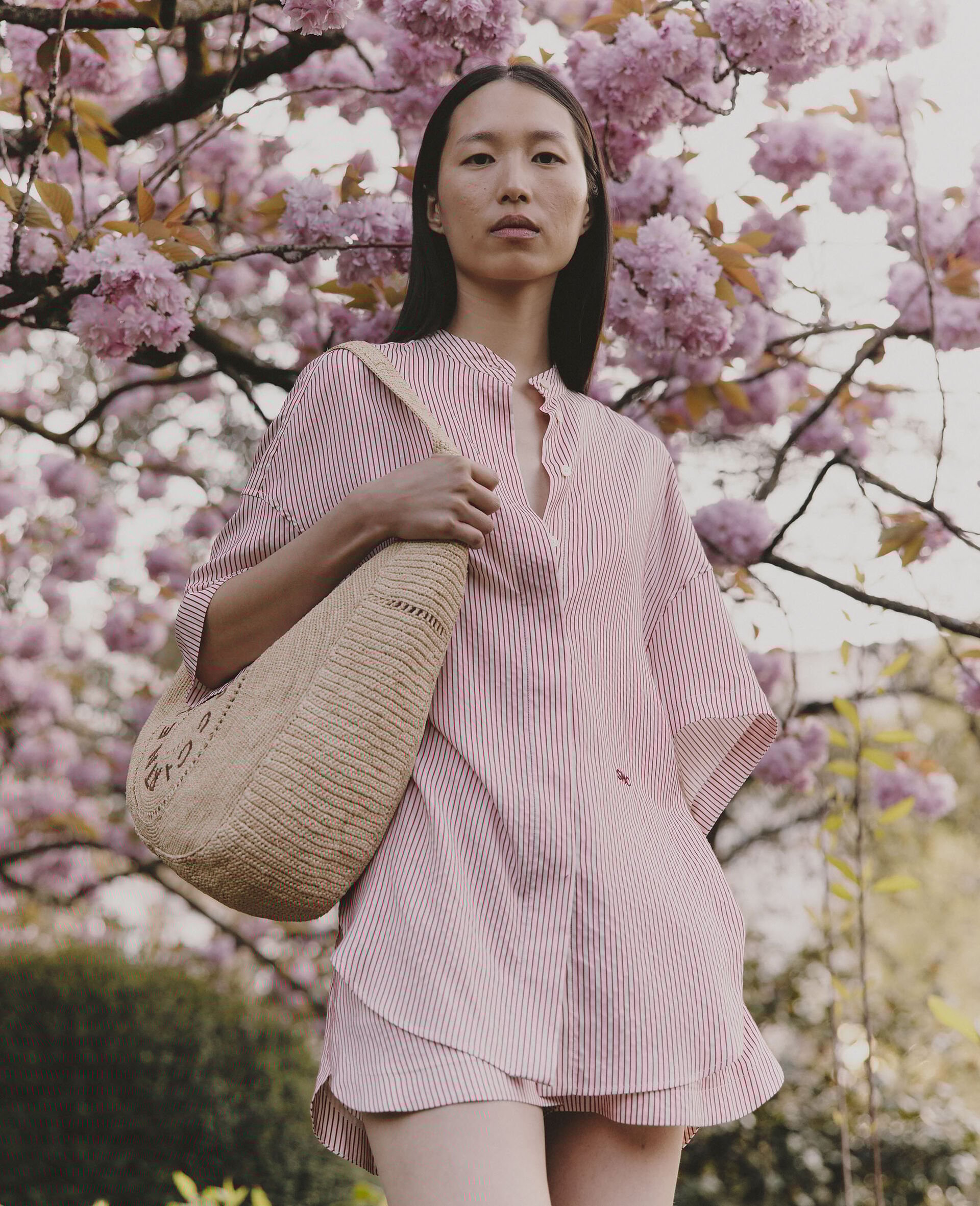 条纹短袖衬衫-白色-large image number 8