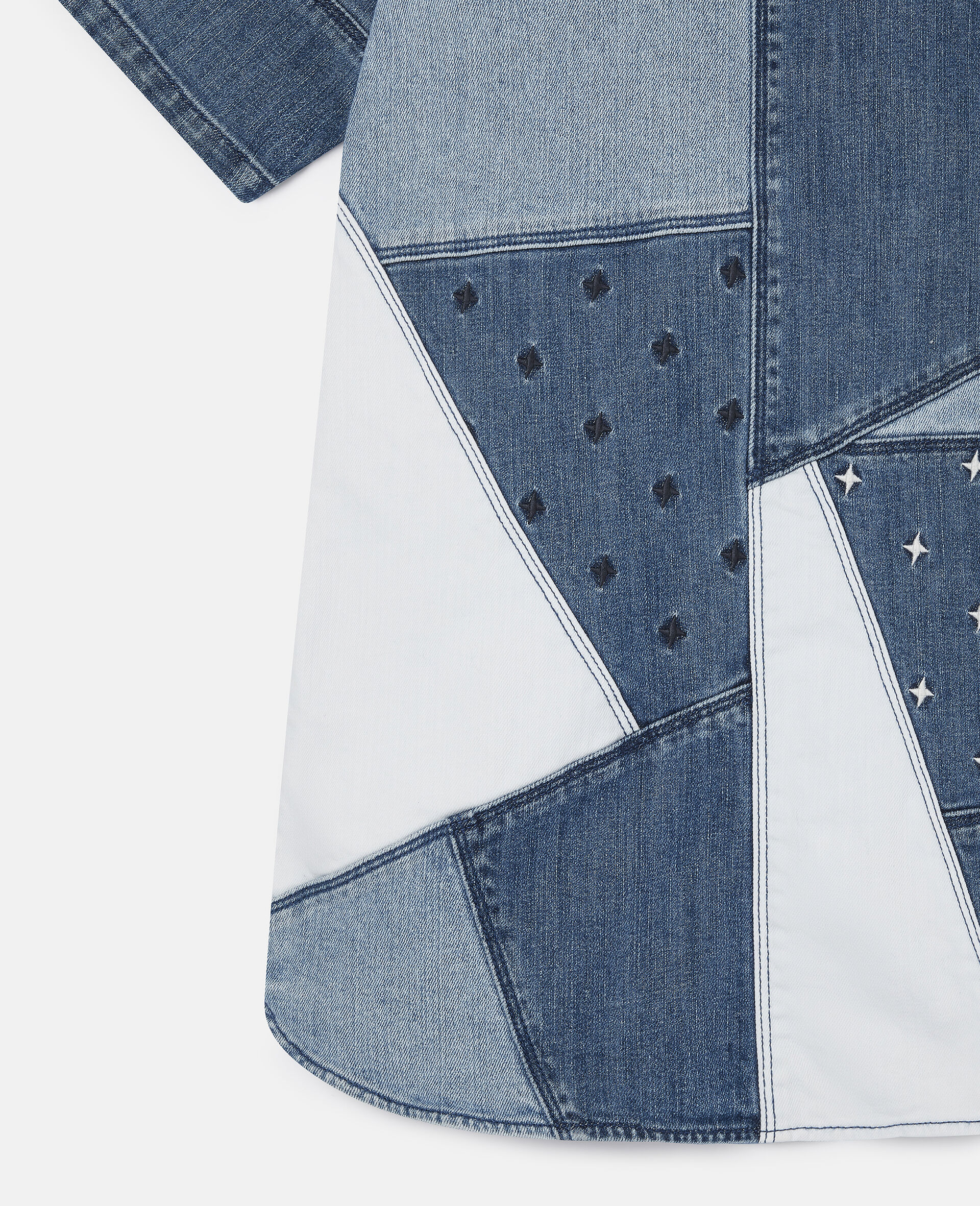 Robe en patchwork de denim à broderie étoiles-Bleu-large image number 1