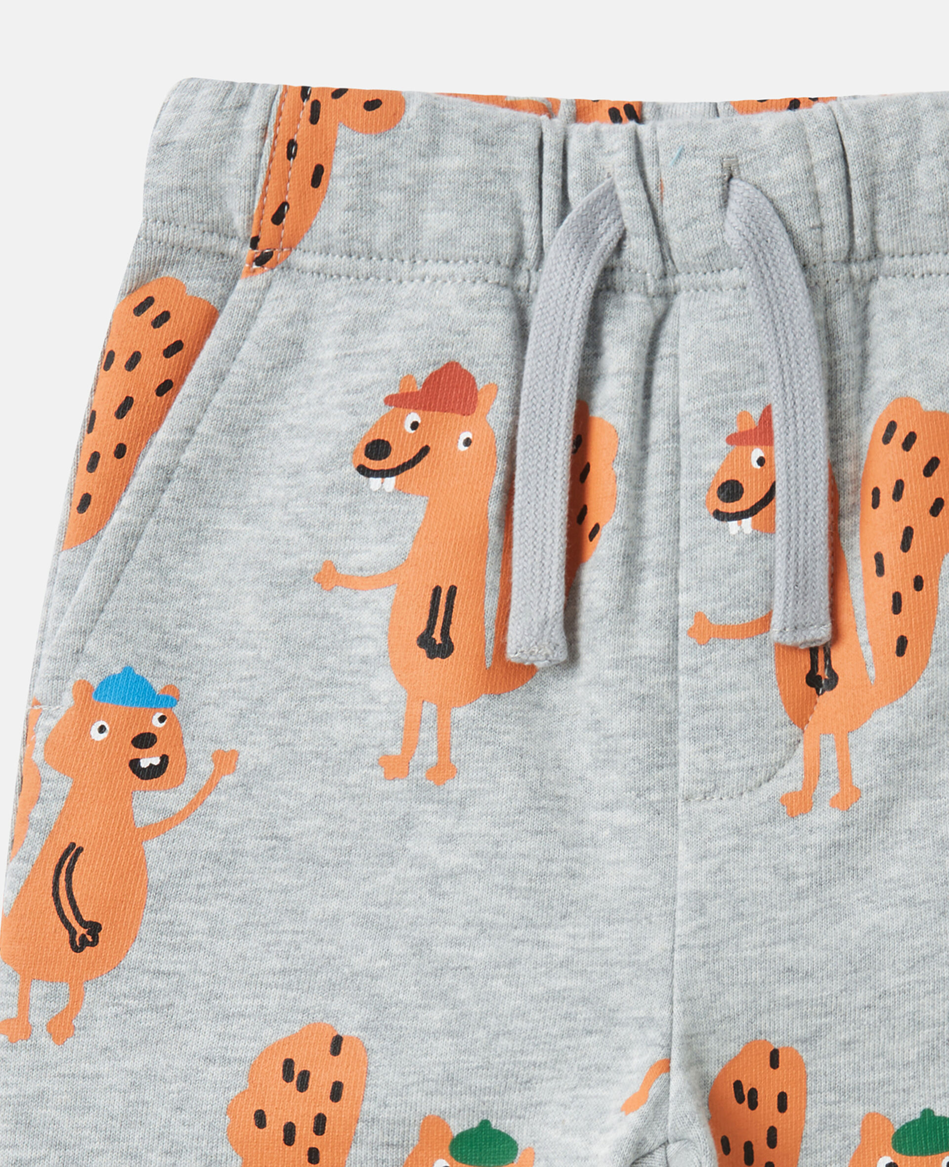 Squirrel Graphic Drawstring Joggers-Grey-large image number 2