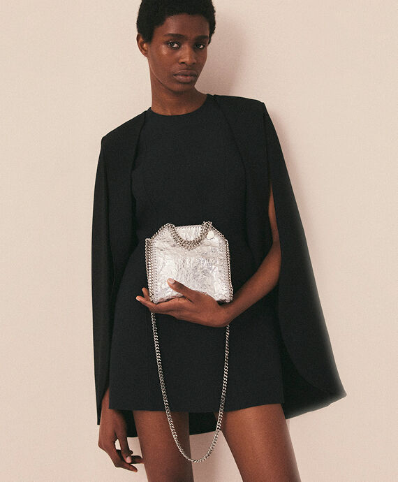 Women SILVER Cracked Metallic Falabella Tiny Tote Bag | Stella