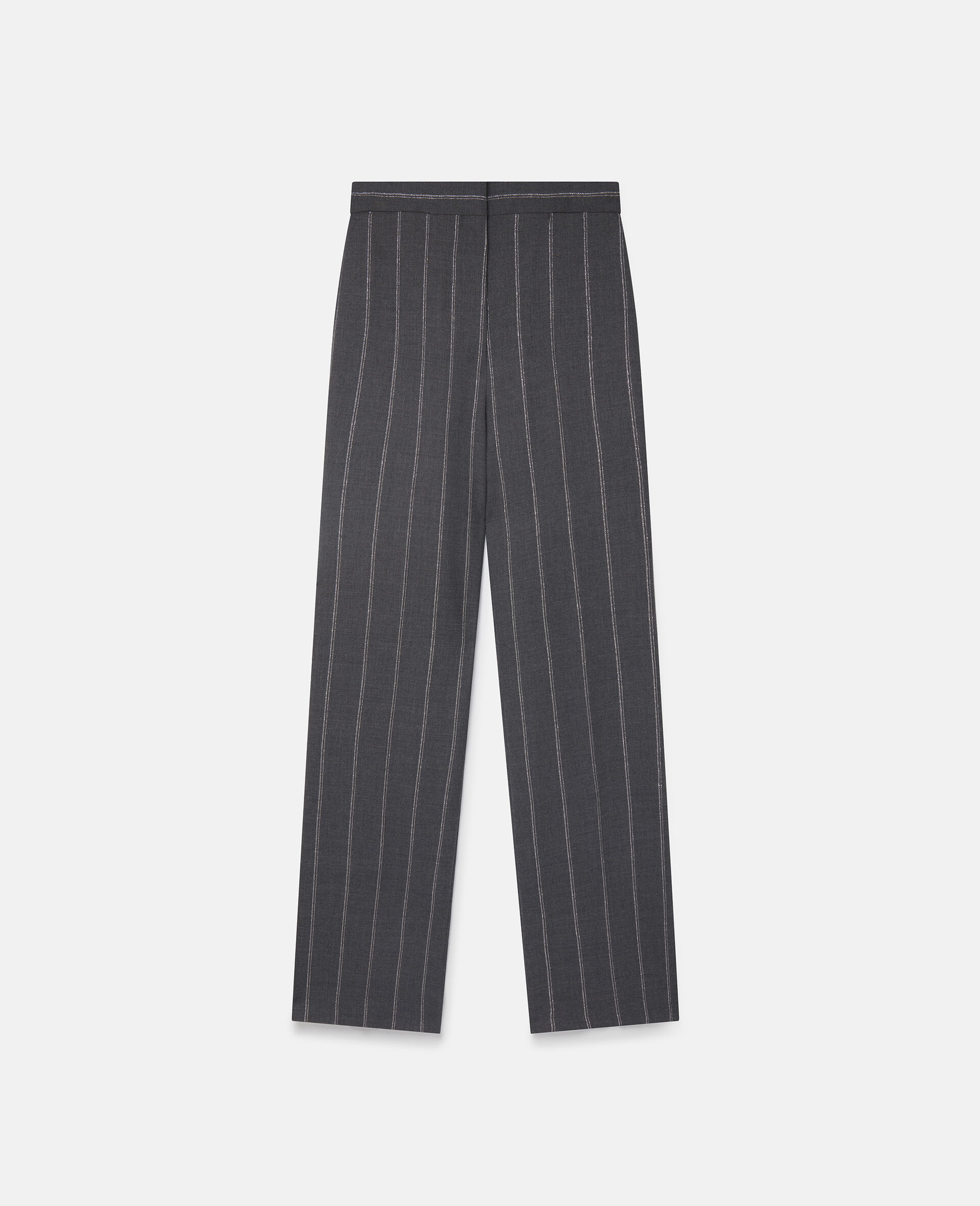 Pinstripe Wool Straight Trousers-Grey-large