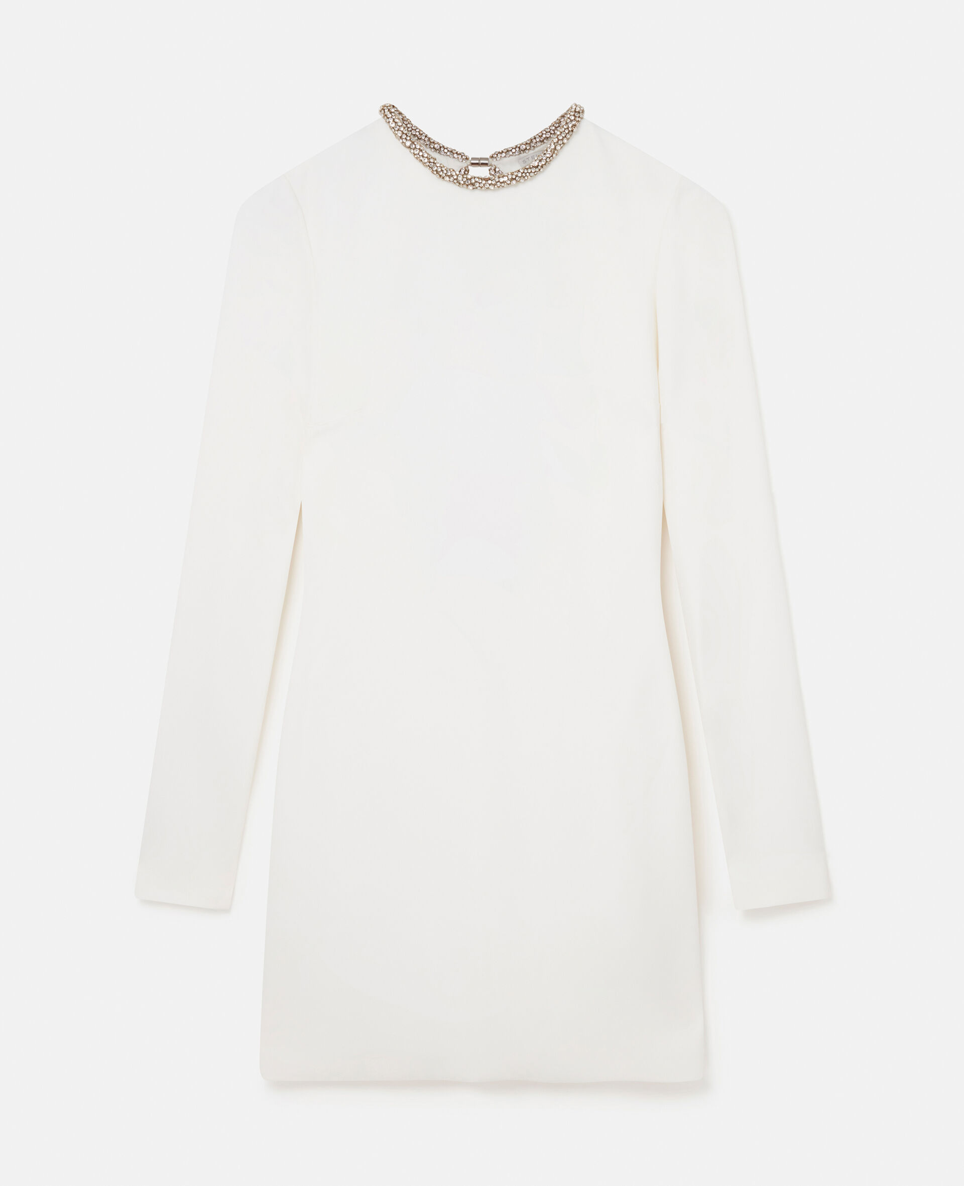 Crystal Collar Cocktail Mini Dress-White-medium