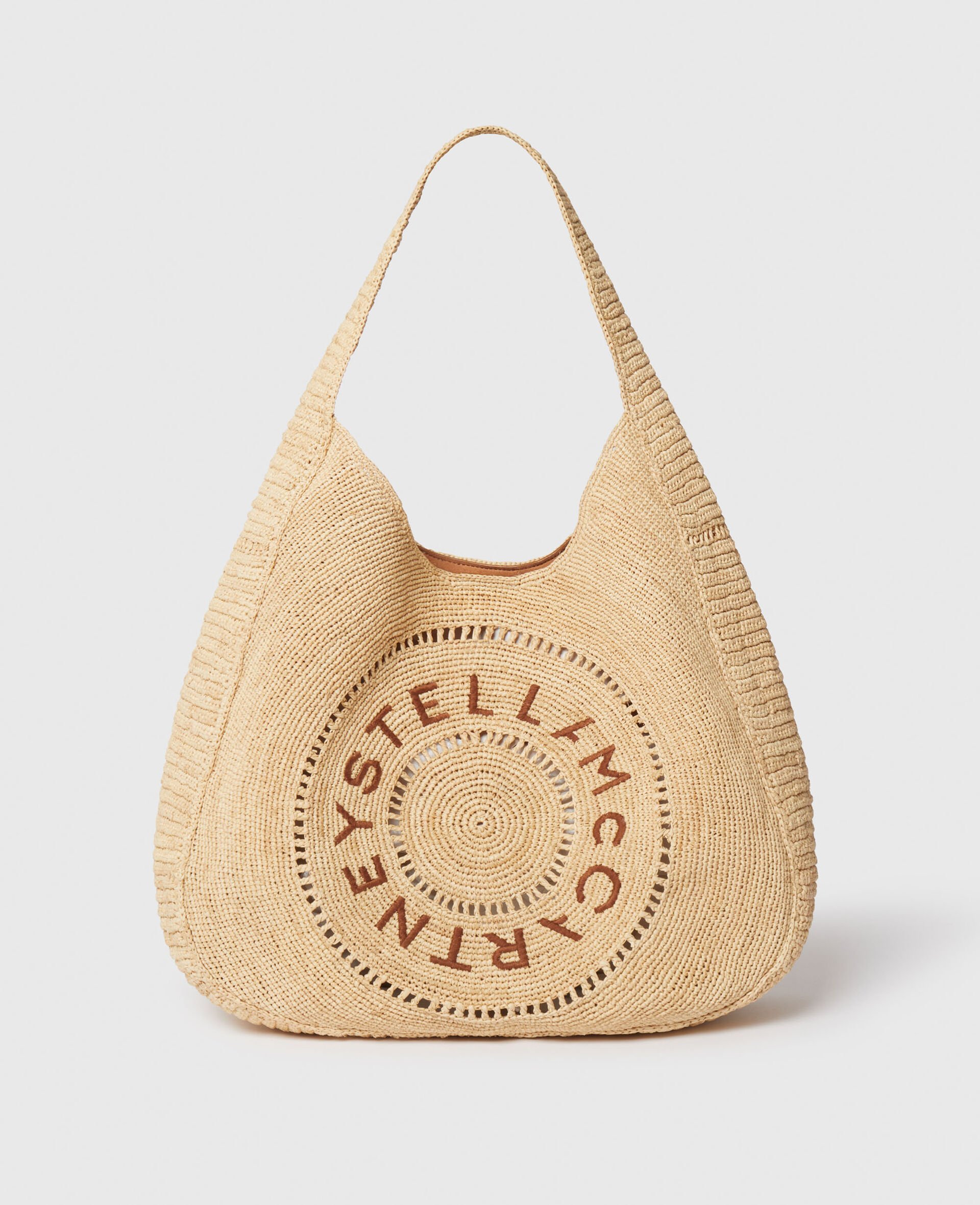 Borsa Tote Grande Morbida in Rafia con Logo-Beige-medium