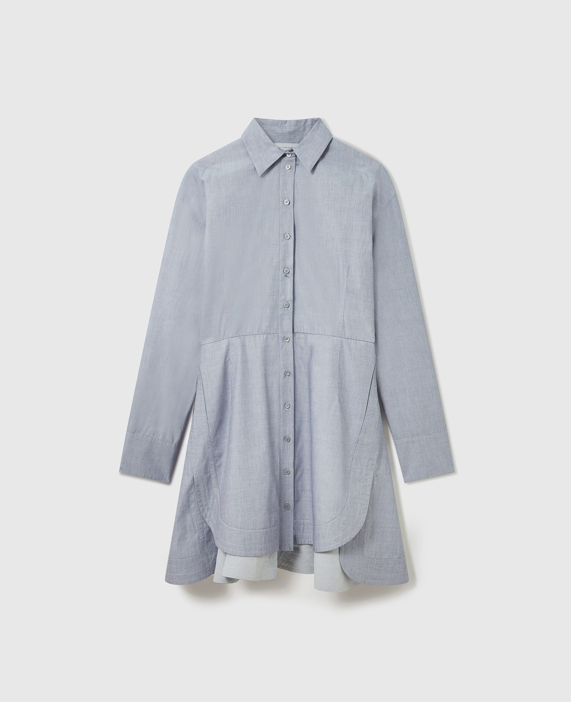 Fitted Chambray Shirt Dress-Blue-medium