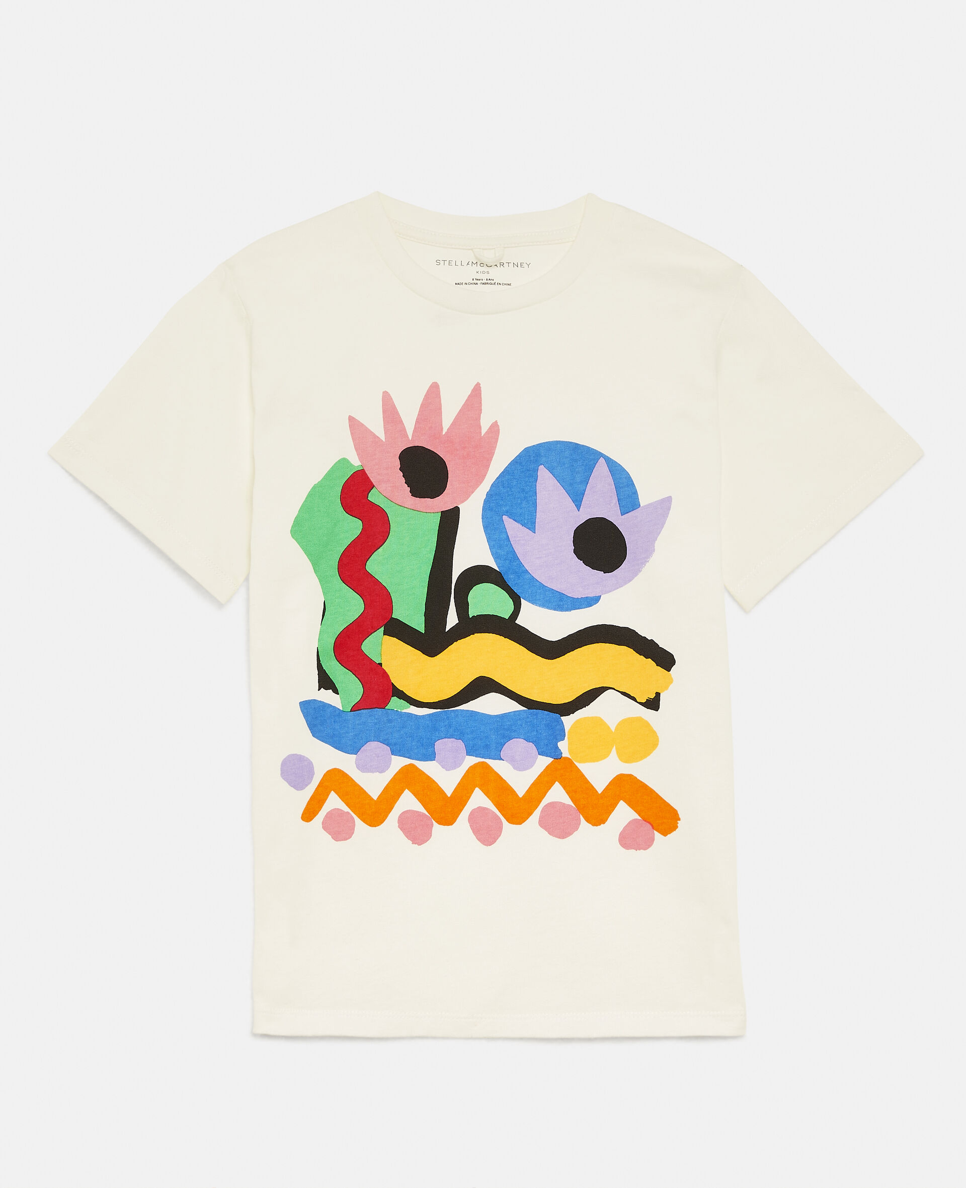 T Shirt aus Baumwolle mit abstraktem Print-Weiß-large image number 0