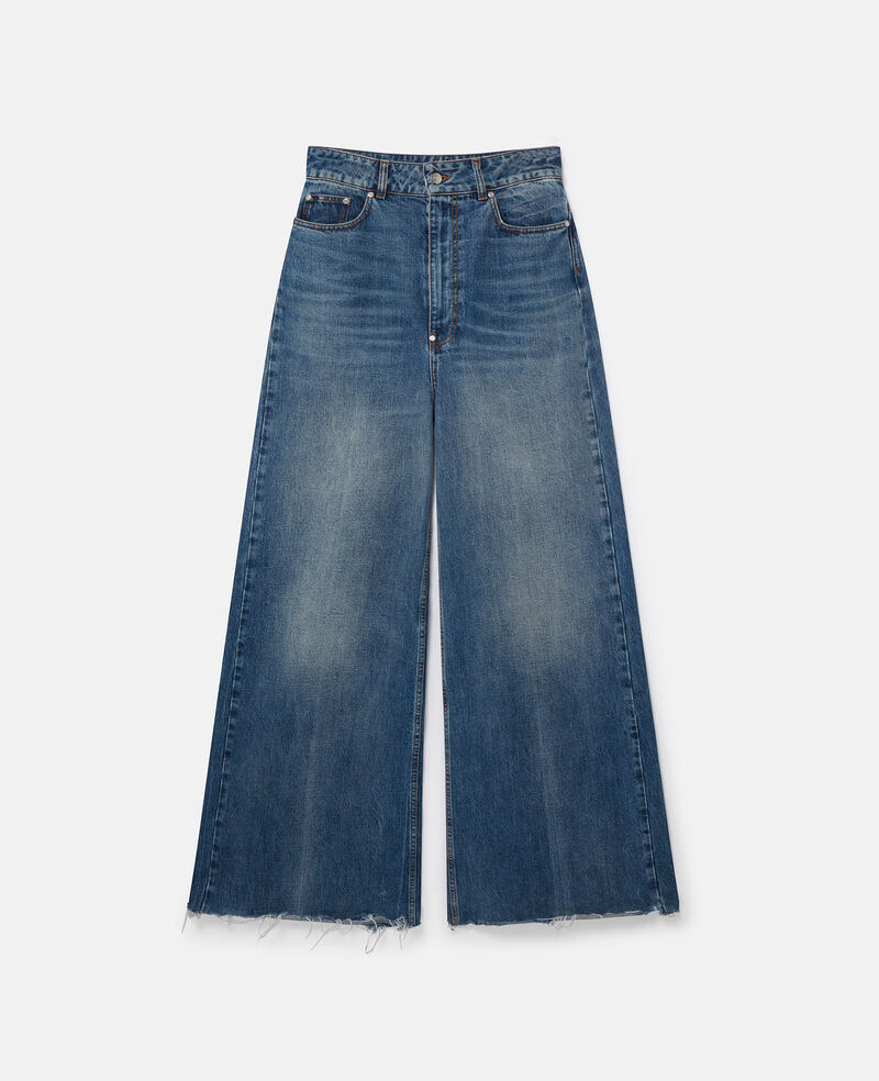 Jeans a vita alta svasati larghi-Blu-large image number 0