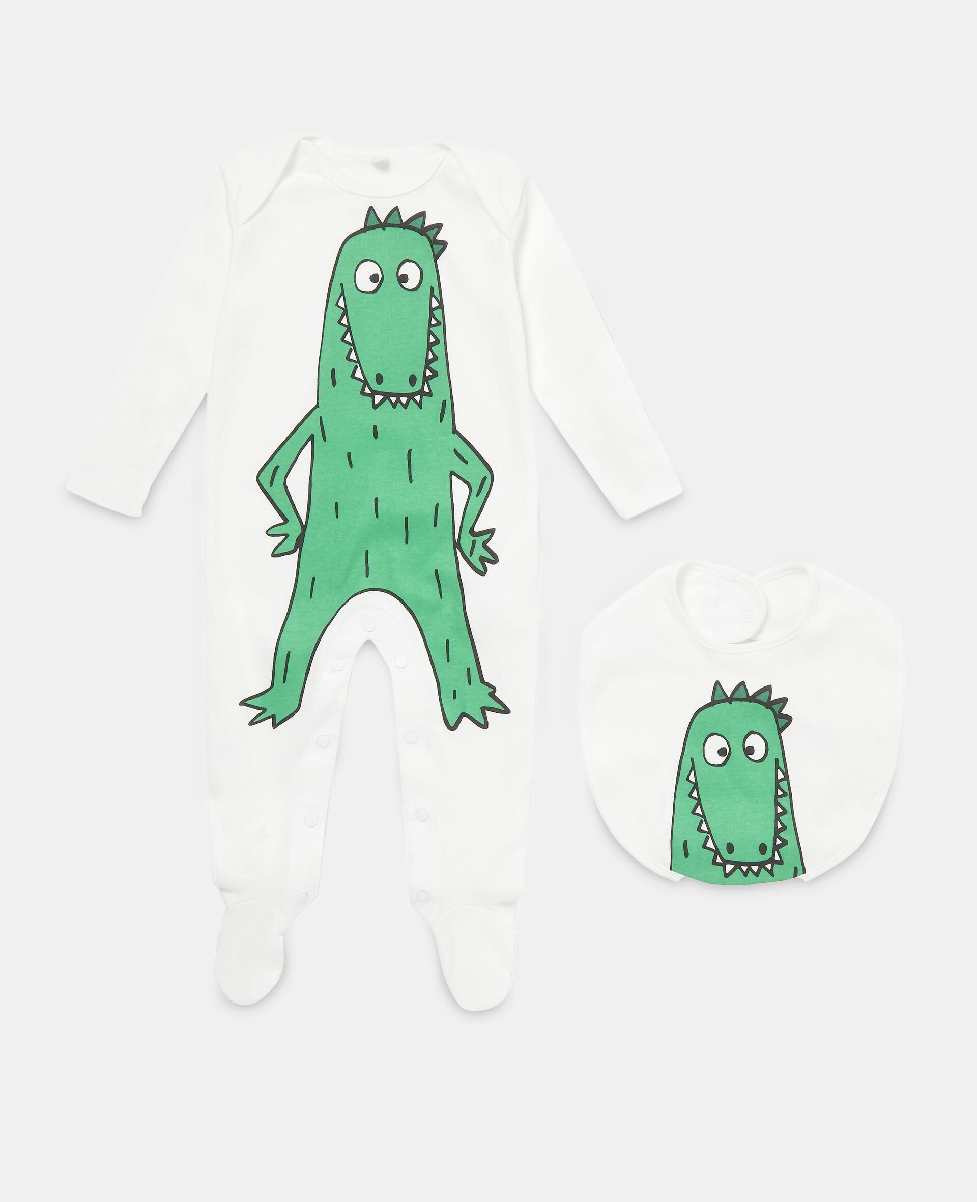 Crocodile Print Jumpsuit & Bib Set -White-large image number 0