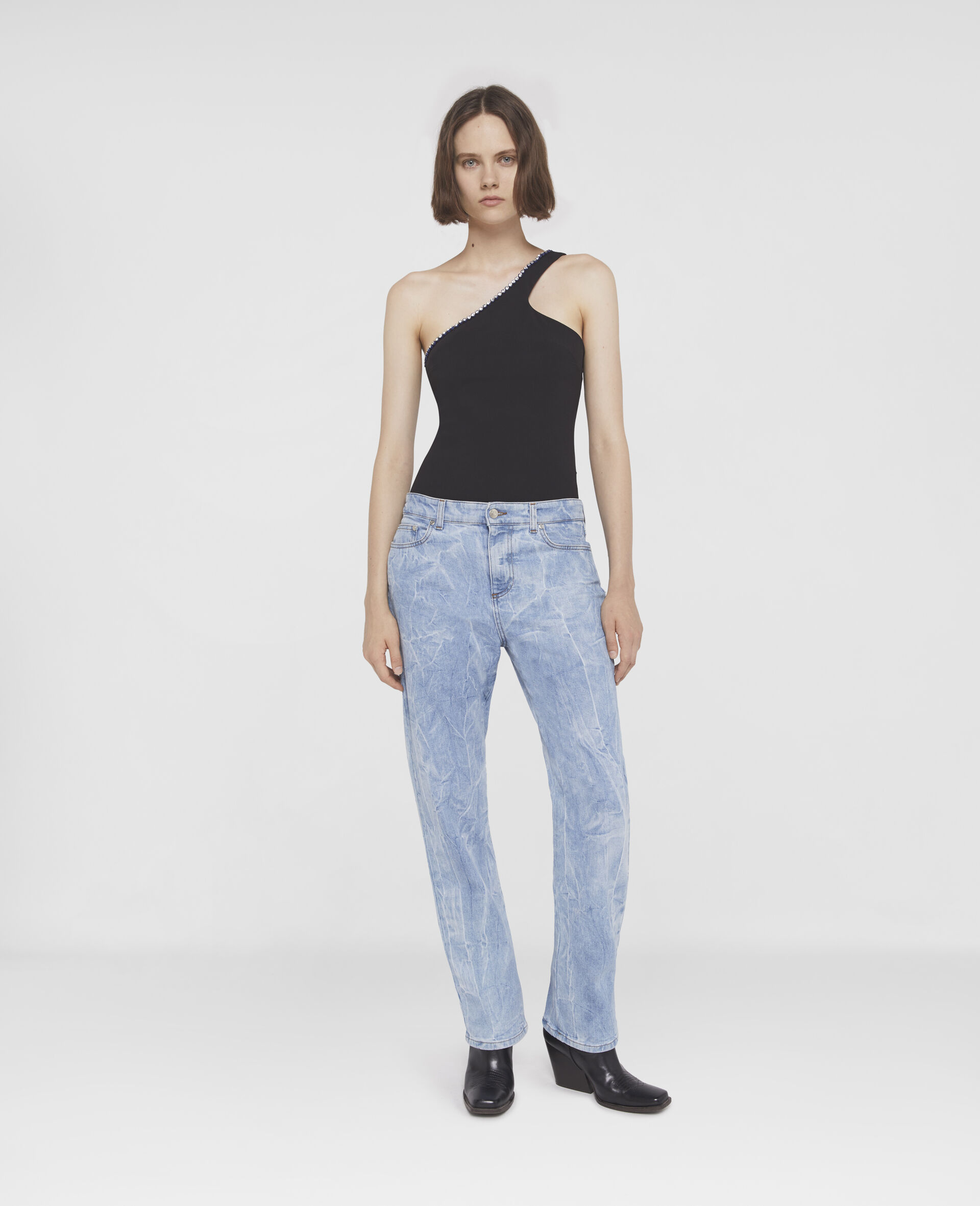 Crystal Frame One-Shoulder Top-Black-large image number 1