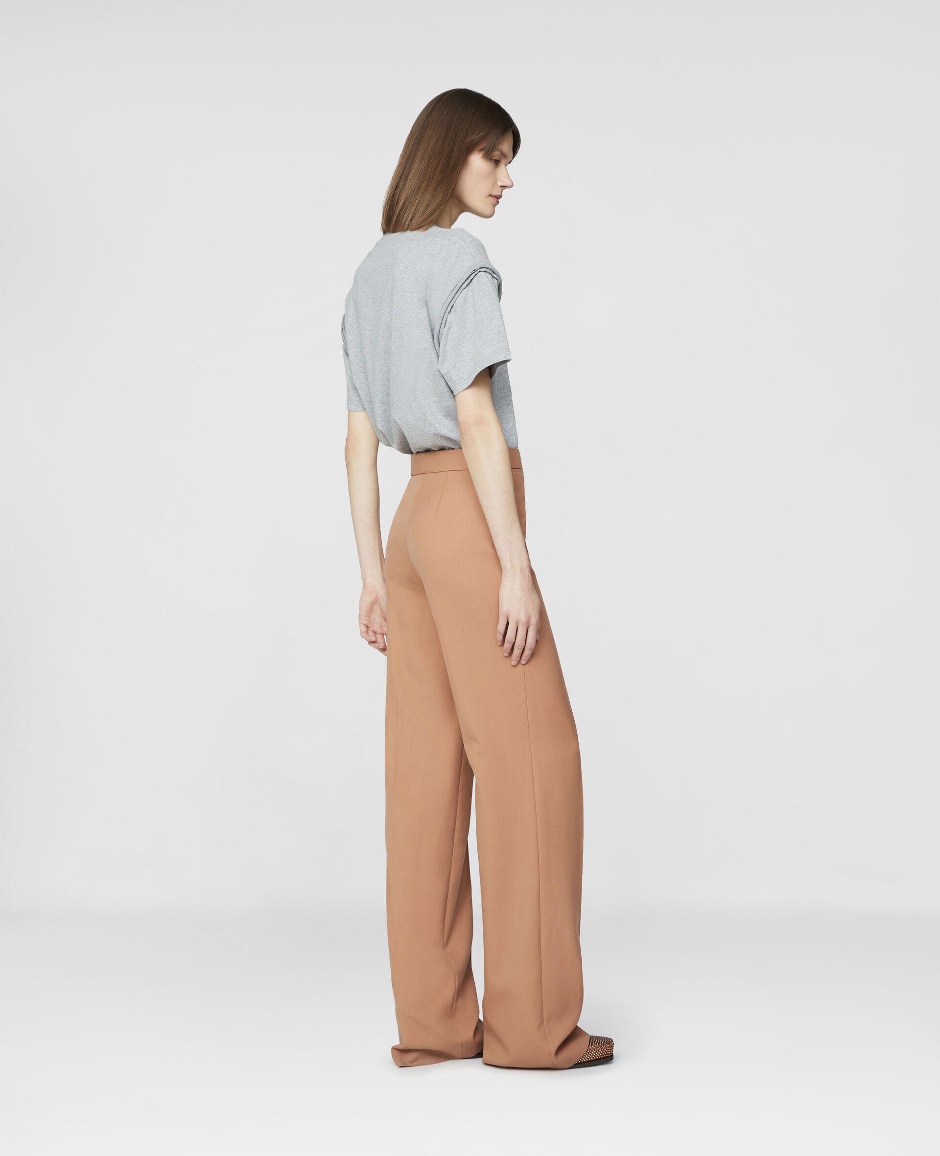 Wool Tailored Trousers-Brown-large image number 2