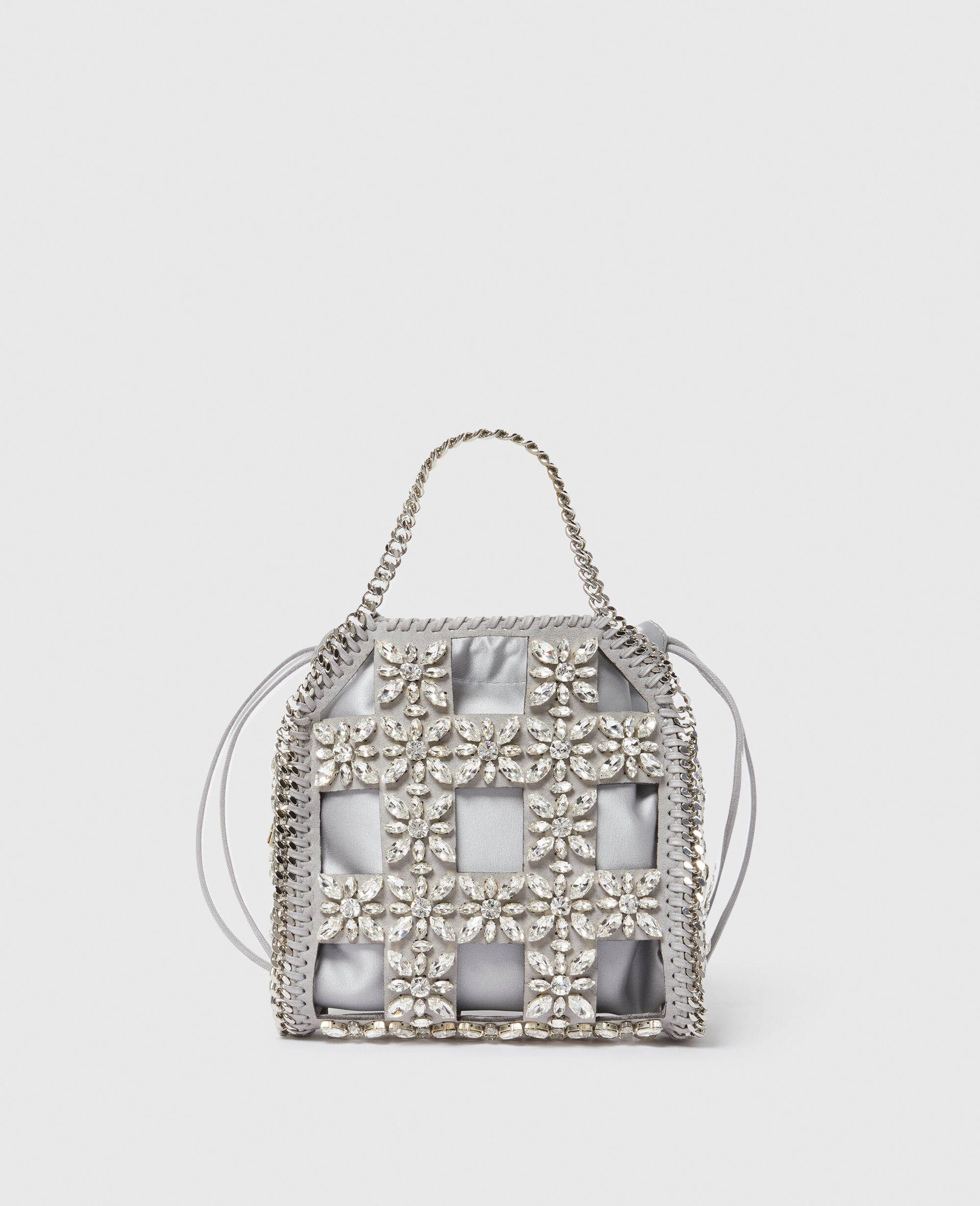 Women Silver Falabella Tiny Crystal Cage Tote Bag | Stella