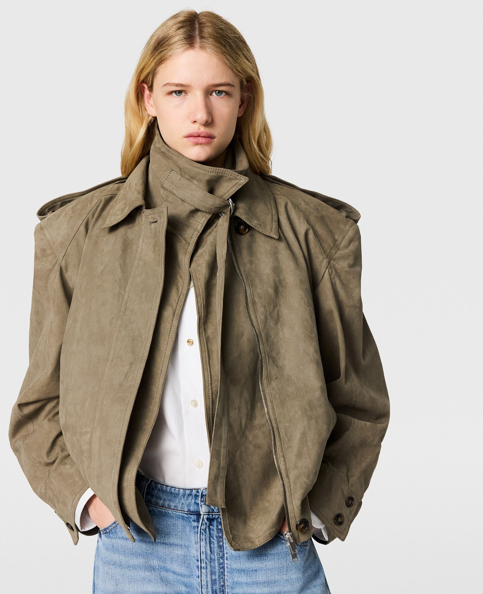 Suede-Effect Double-Layer Jacket-Brown-medium