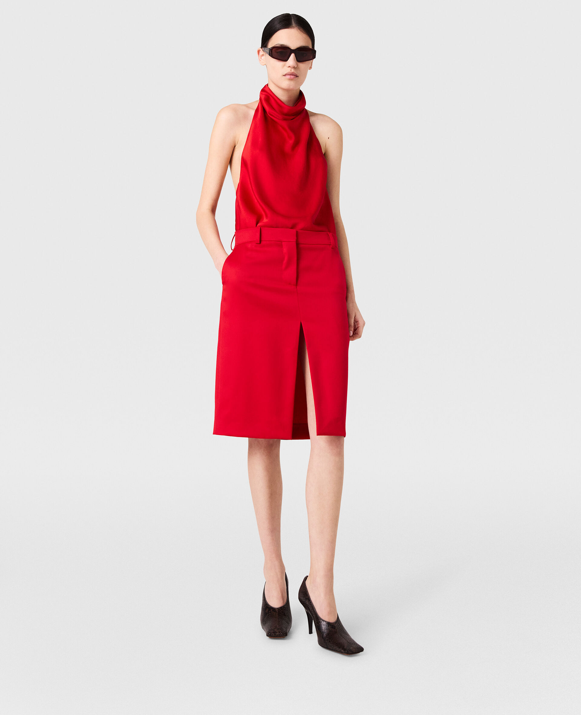 Satin halterneck Top-Red-large image number 7